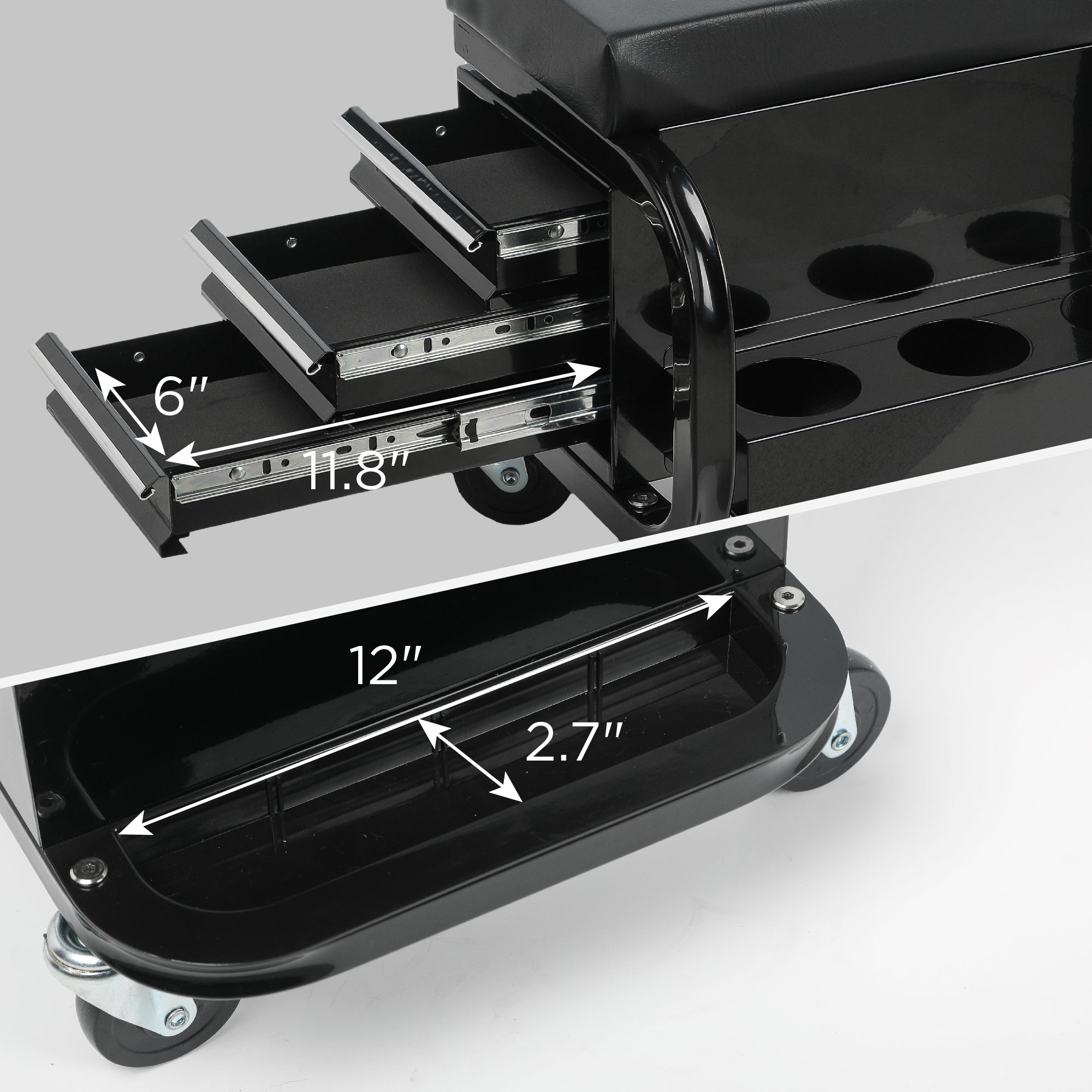 Rolling Creeper Garage/Shop Seat with Three Built-in Drawers, Rolling Tool Chest,Black