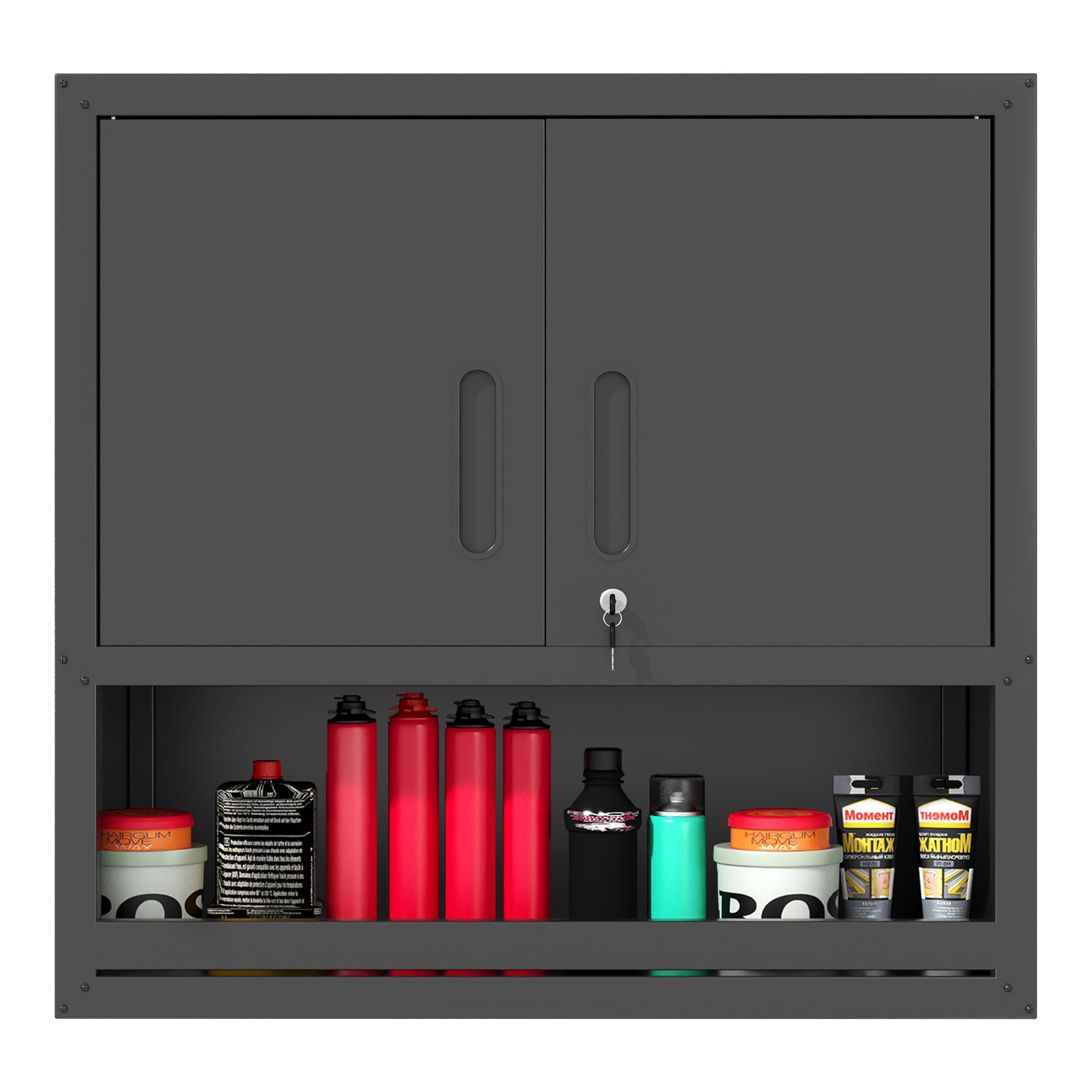 Metal Wall-Mounted Tool Storage Cabinet – Locking Door & Open Drawer for Garage, Warehouse, Office