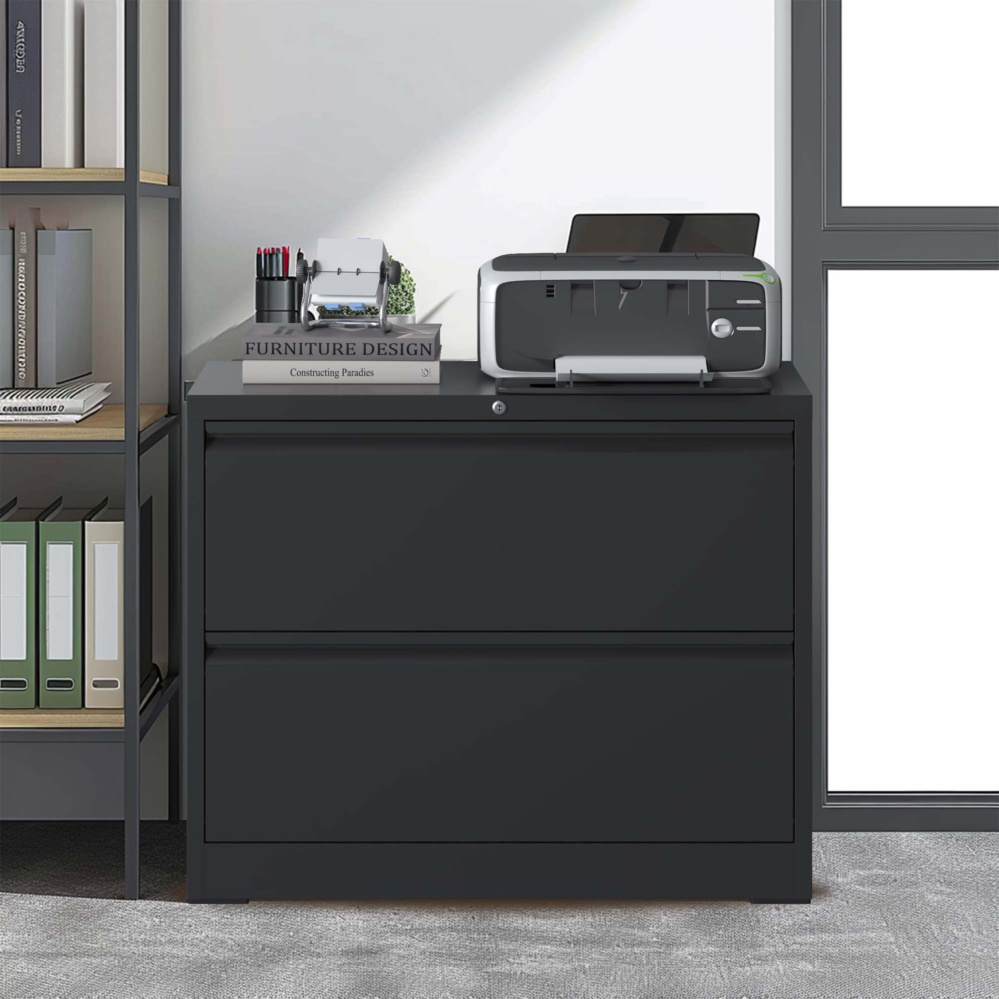 2 Drawer Lateral File Cabinet with Lock – Heavy-Duty Metal Filing Cabinet for Home Office, Space-Saving Wide Storage for Letter/Legal/A4/F4, Silent Full-Extension Slides, Easy-Assembly