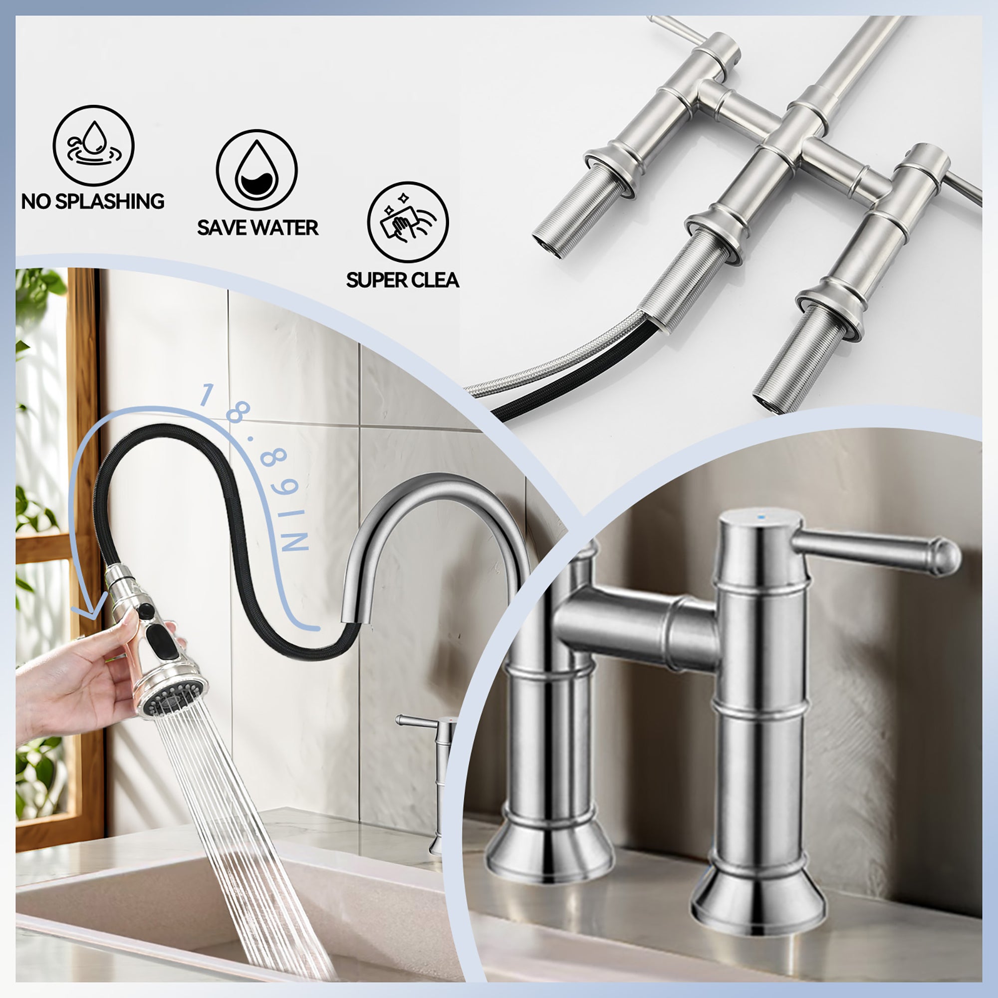 Bridge Kitchen Faucet Pull Down Sprayer Spot Free Stainless Steel Commercial Grade