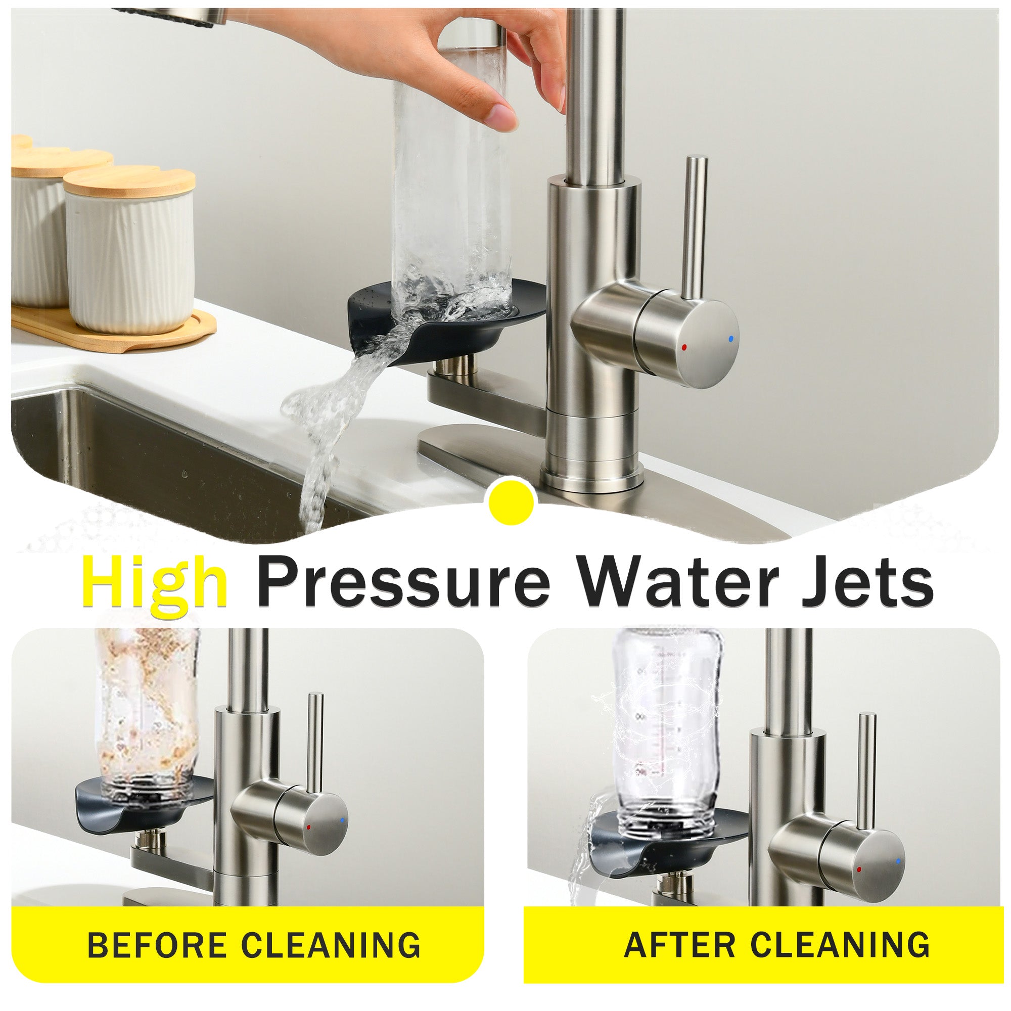 3-in-1 Kitchen Faucet with 3-Color LED Temperature Display, Press-Type Glass Rinser, High-Arc Pull-Down Sprayer, 3 Spray Modes, Brushed Nickel Finish for Modern Kitchen Sink