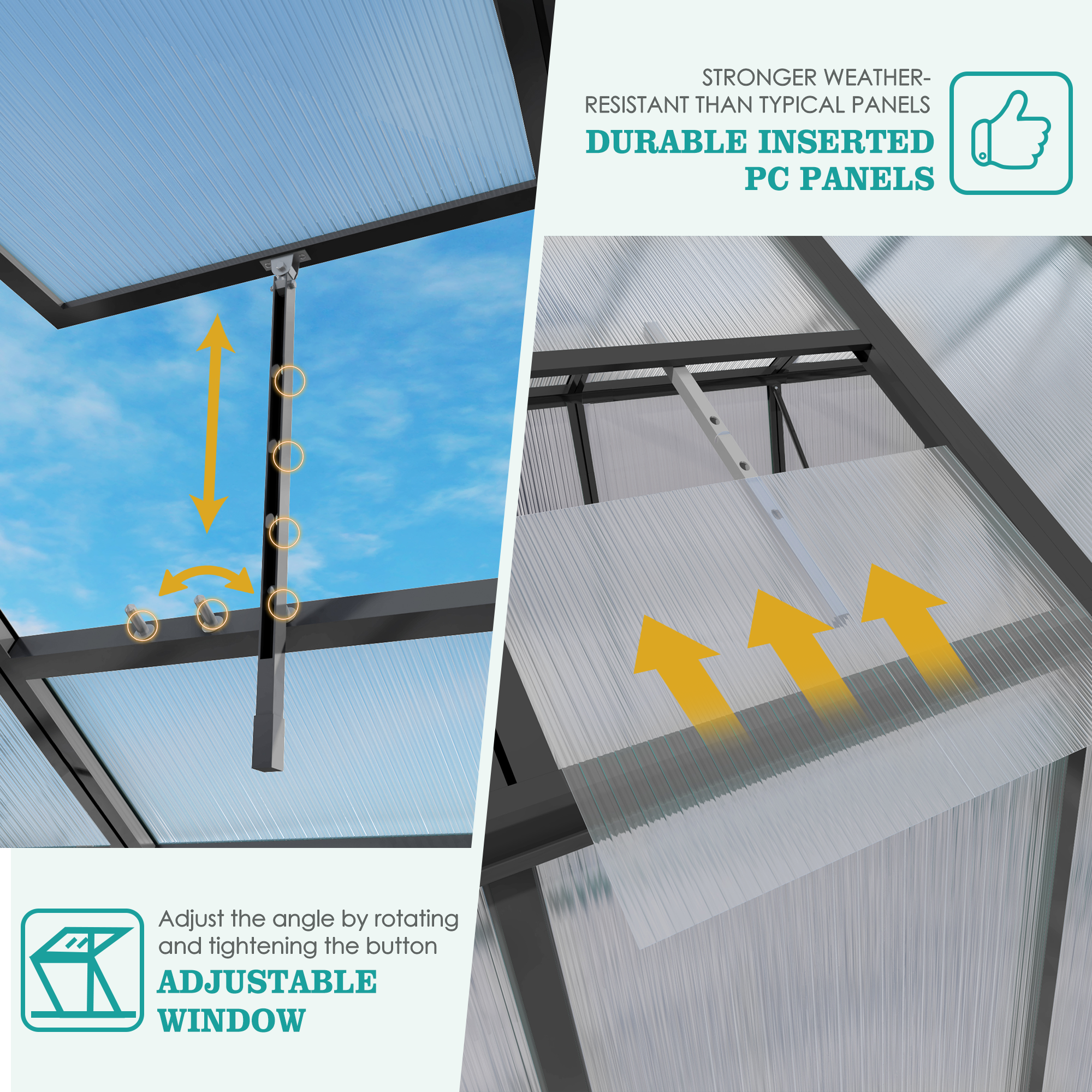 6ft x 8ft Heavy‑Duty Aluminum Walk‑In Greenhouse — Wind‑Resistant Polycarbonate Panels with Raised Base & Drainage System Black