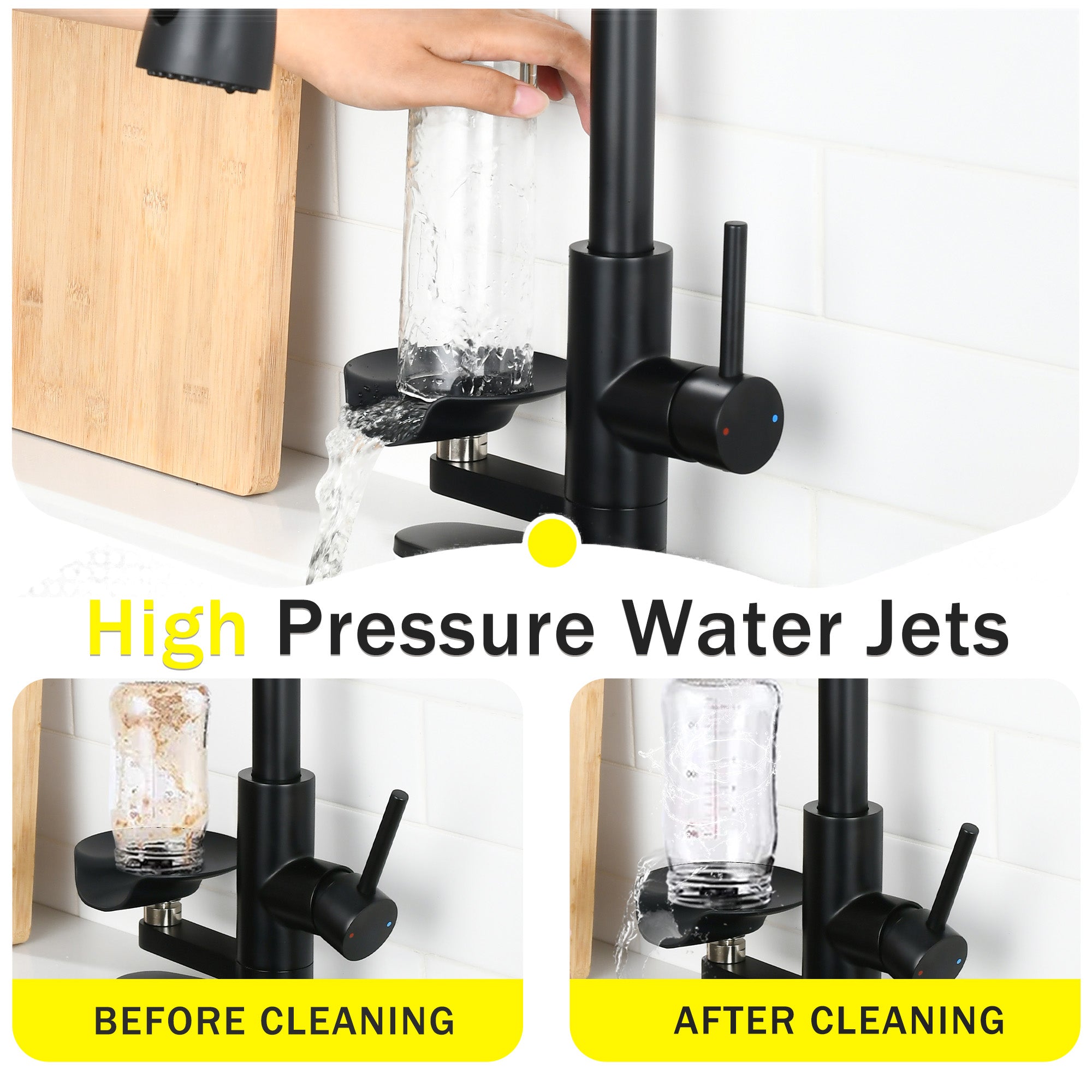 3-in-1 Kitchen Faucet with 3-Color LED Temperature Display, Press-Type Glass Rinser, High-Arc Pull-Down Sprayer, 3 Spray Modes, Matte Black Finish for Modern Kitchen Sink