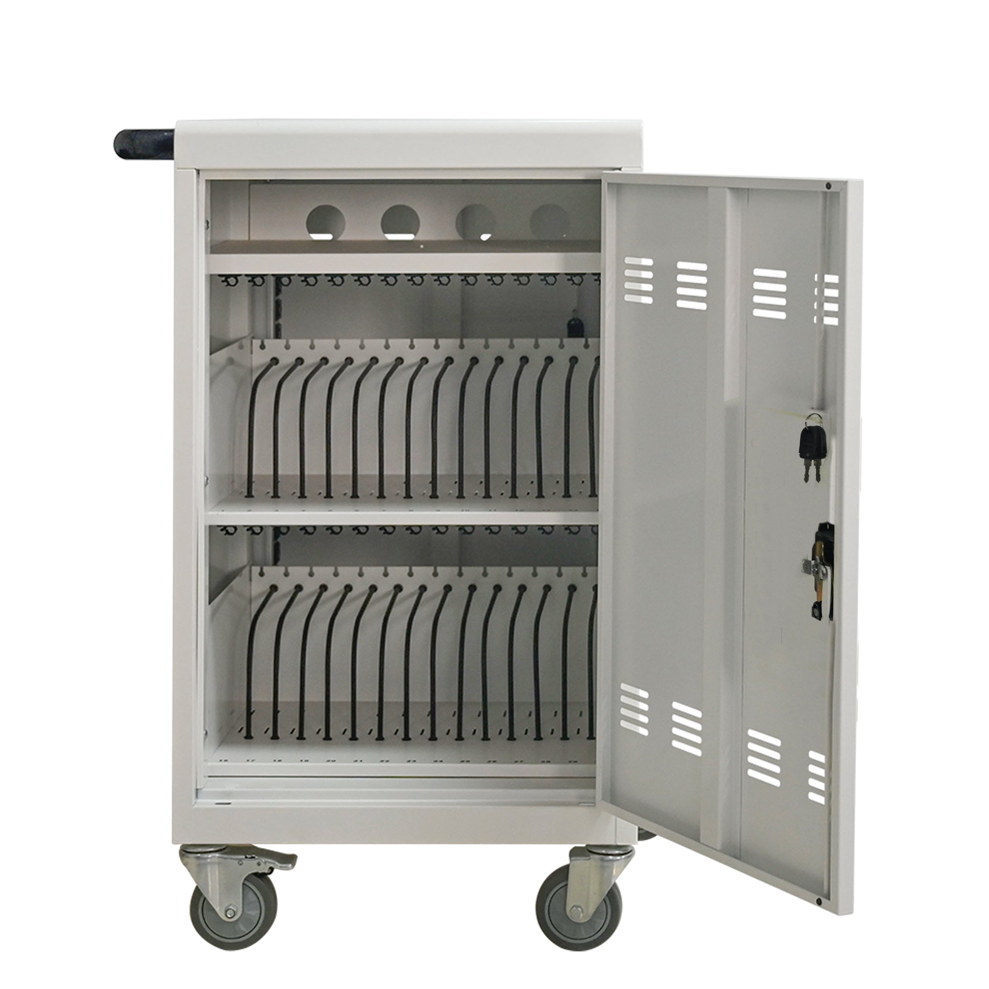 30+2Bay Mobile School Charging Cart Station for Chromebook, Tablet and Laptop Computer with Power Strip Included, Assembly Required-WHITE
