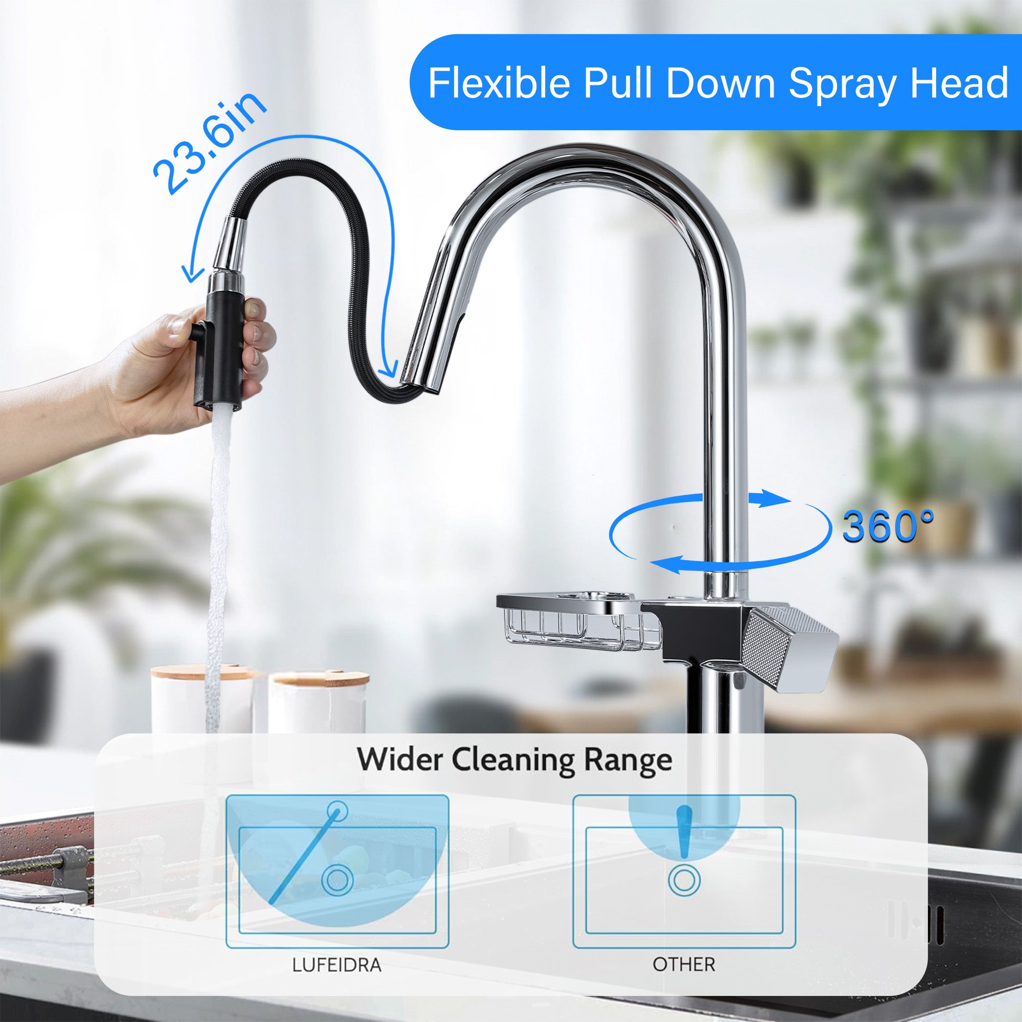 High Arc Pull-Down Kitchen Faucet - Single Hole Stainless Steel, Modern Sink Faucet (Chrome)