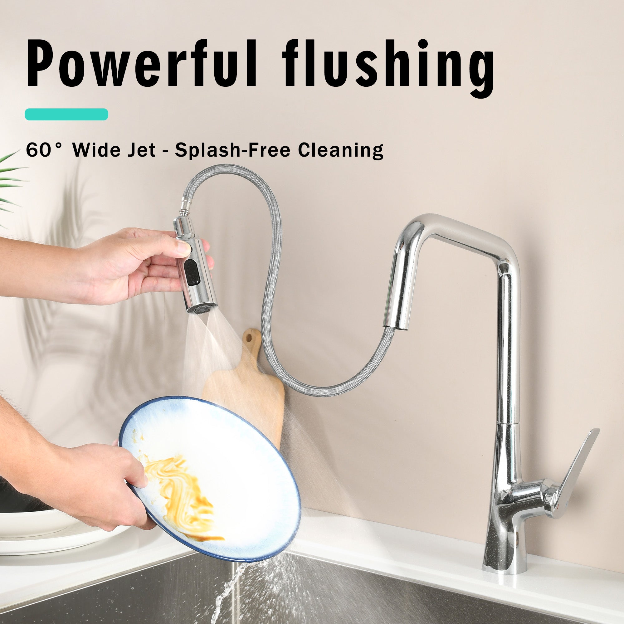 Professional Chrome Kitchen Faucet - 3 Function 360 Sprayer, One Touch Switching & FastConnect