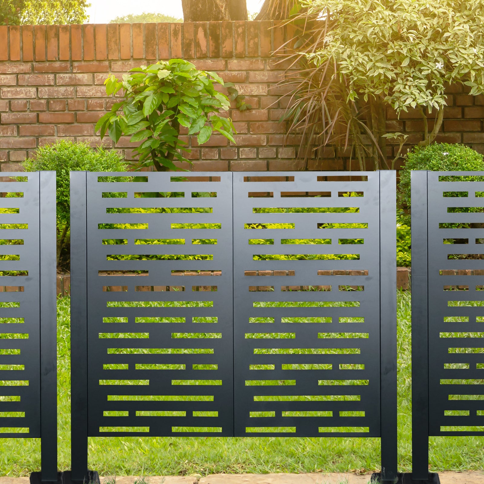 4 x 2 FT Metal Air Conditioner Privacy Fence with Flower Boxes — Charcoal, Freestanding AC Cover