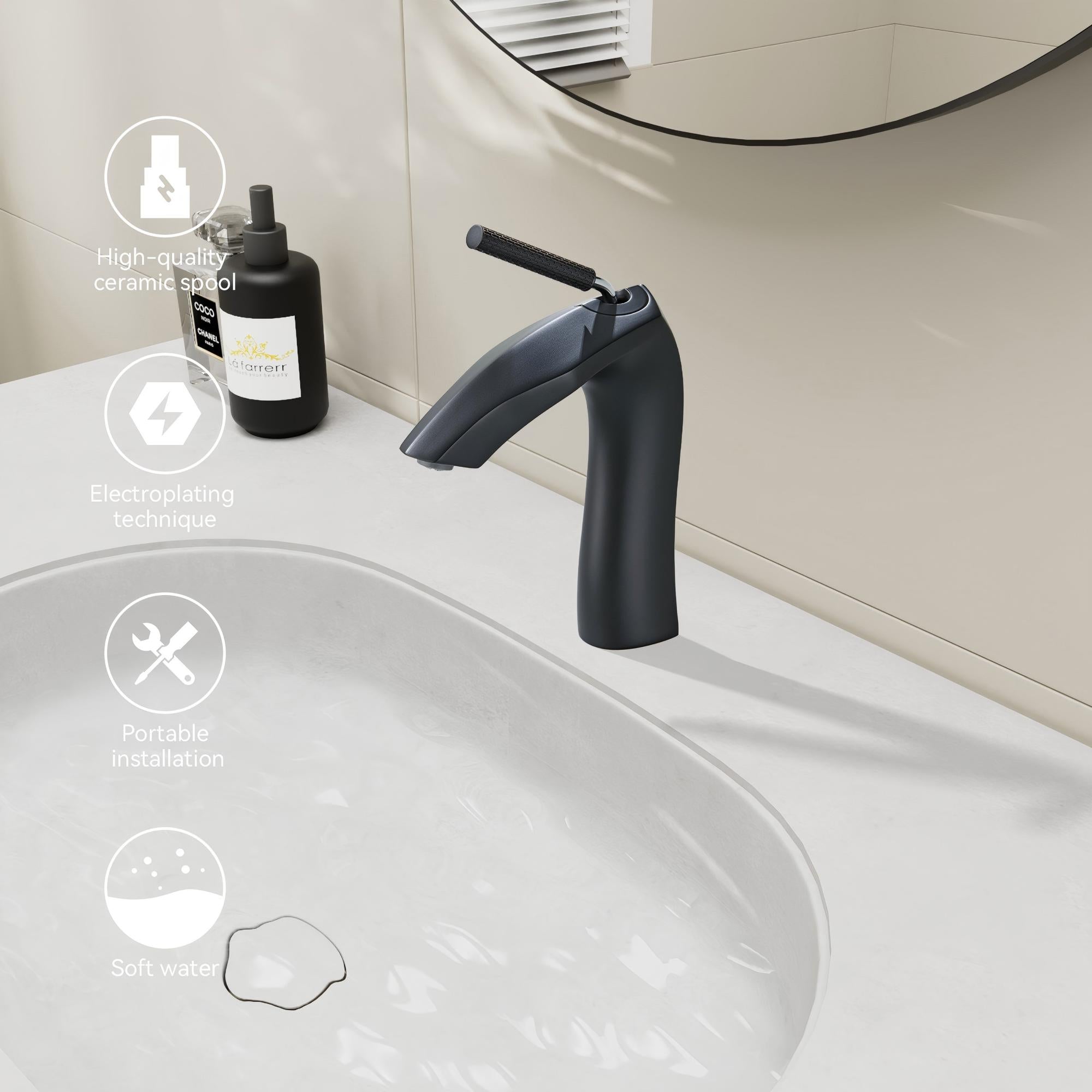 Single Handle Bathroom Sink Faucet – Solid Brass, Ceramic Disc Valve, Matte Black or Brushed Gold