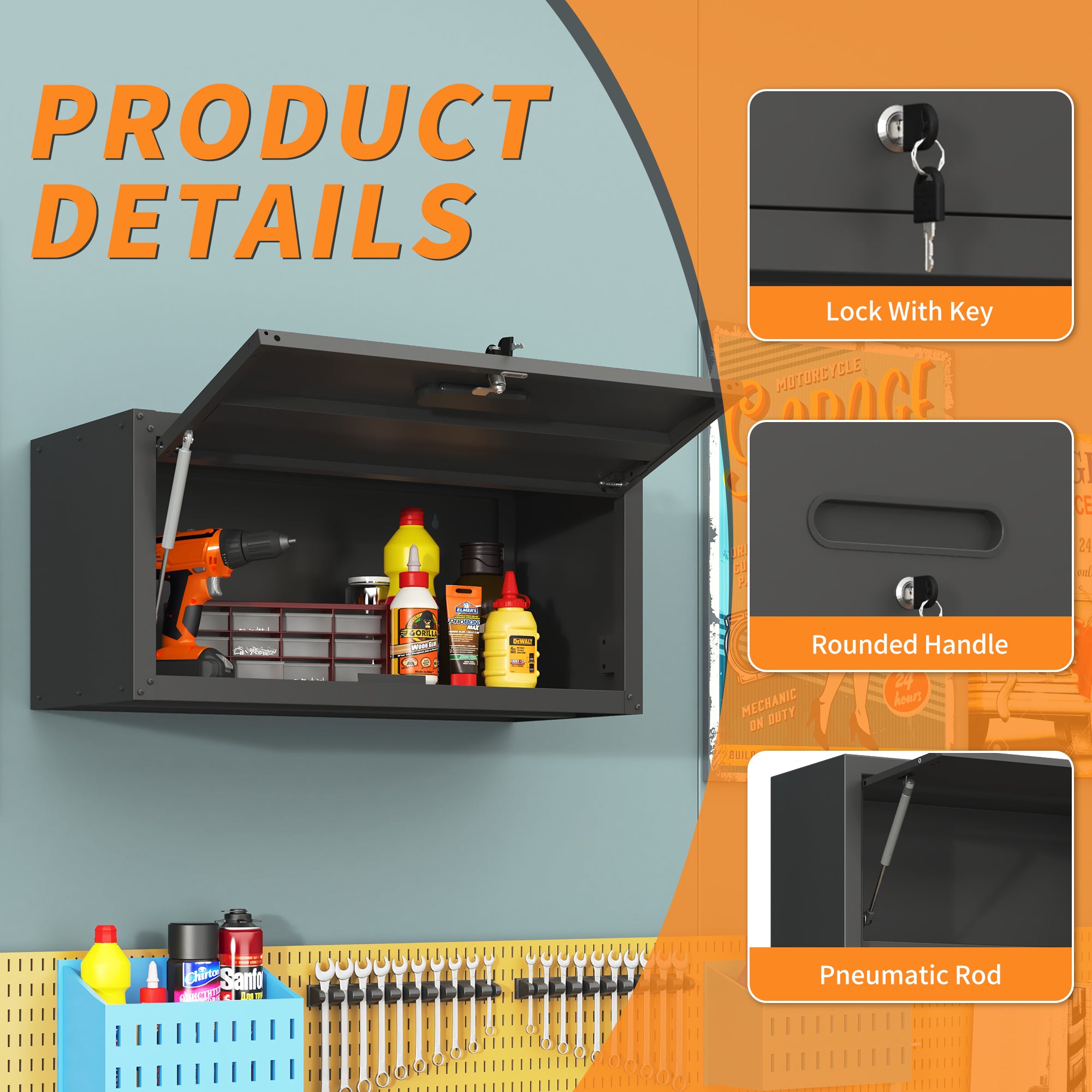 Heavy Duty Wall Mounted Tool Storage Cabinet – Steel Metal Garage Cabinet for Workshop, Assembly Required