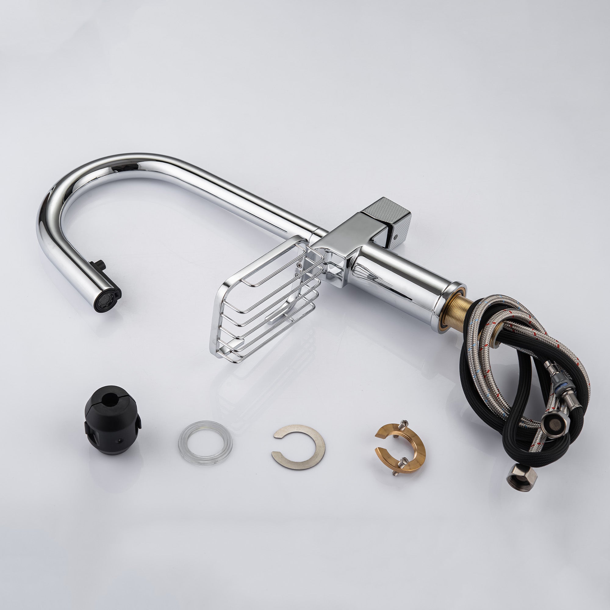 High Arc Pull-Down Kitchen Faucet - Single Hole Stainless Steel, Modern Sink Faucet (Chrome)