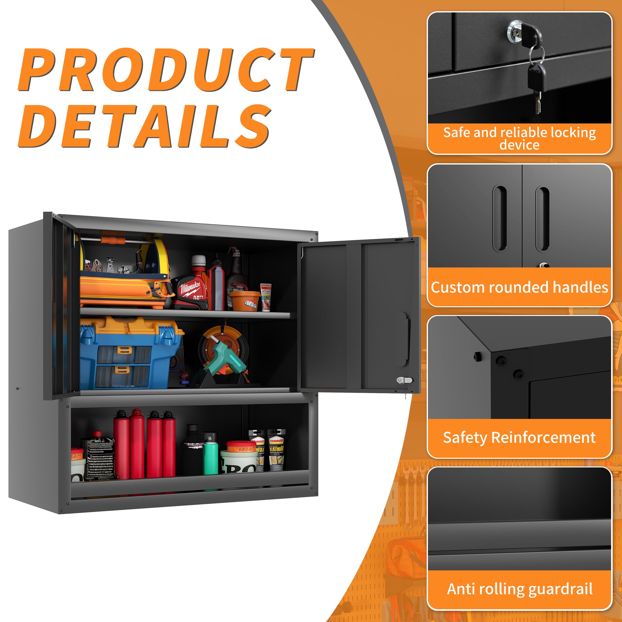 Metal Wall-Mounted Tool Storage Cabinet – Locking Door & Open Drawer for Garage, Warehouse, Office