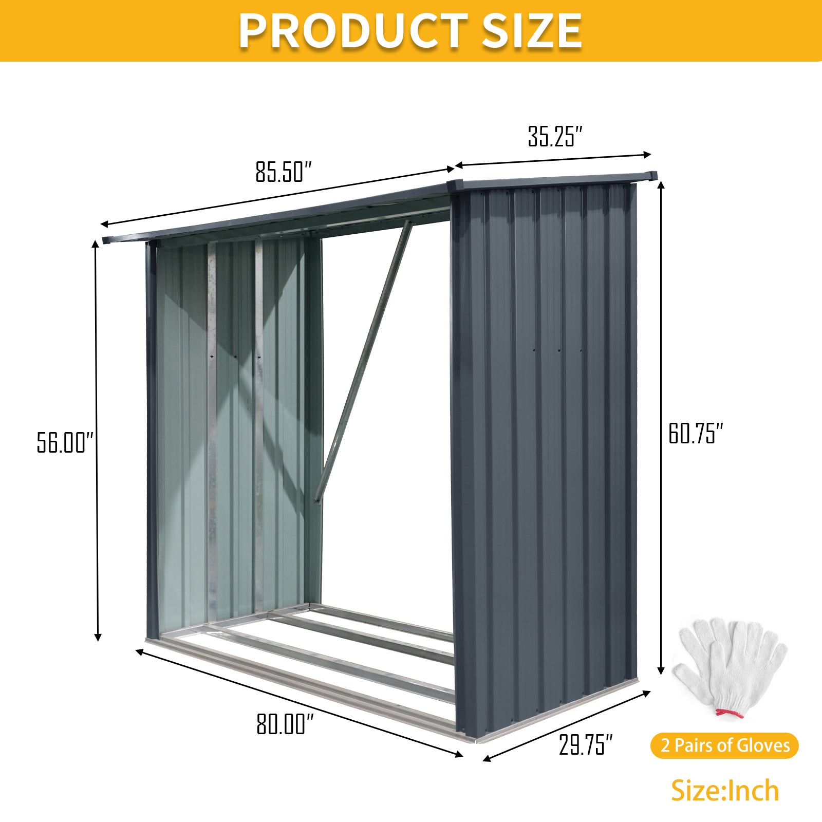 Outdoor Steel Firewood Rack with Sloped Roof Wood Shed — 85.5" Wide, Black