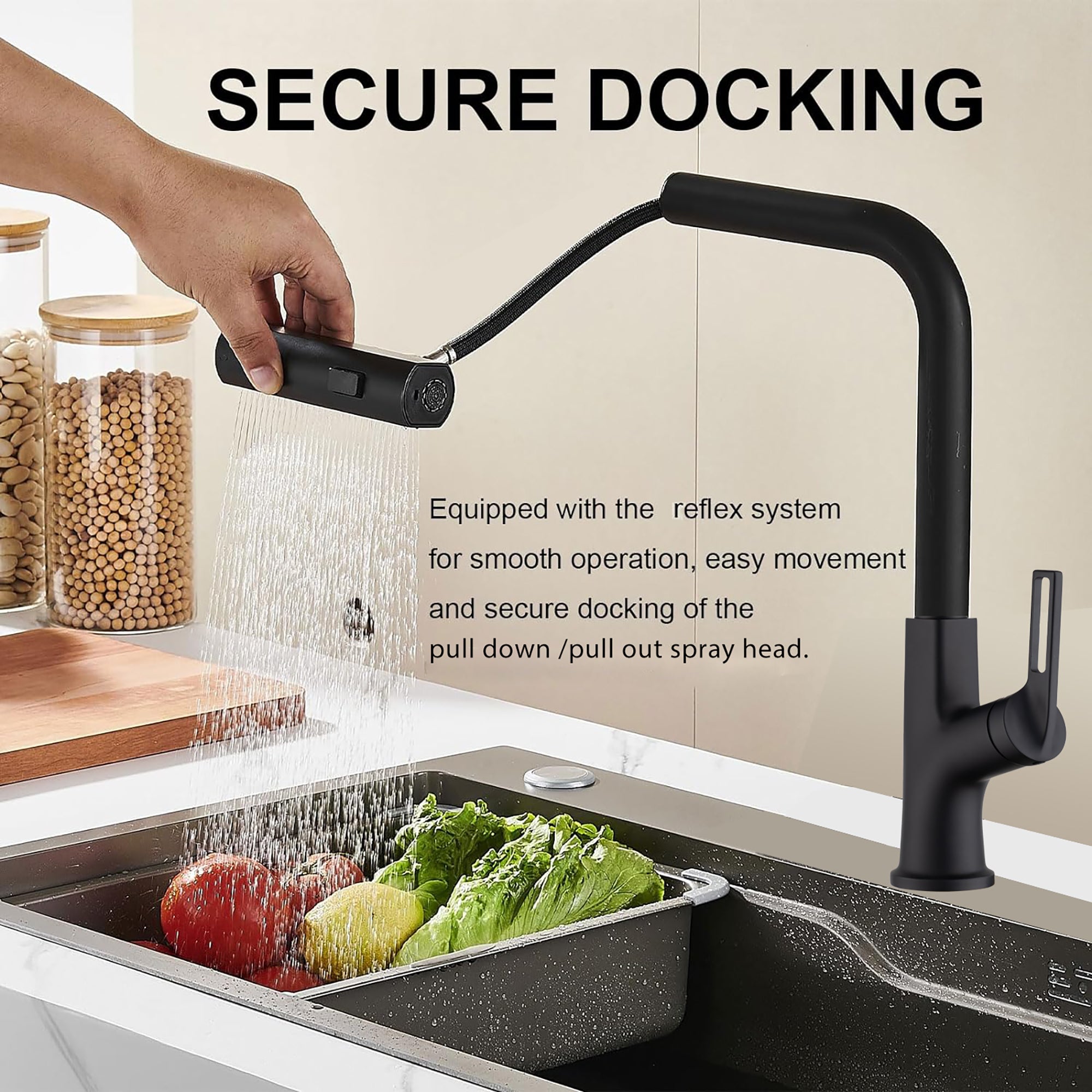 Kitchen waterfall faucet with pull down sprayer, single handle kitchen sink faucet with pull out sprayer, 360° rotating kitchen faucet