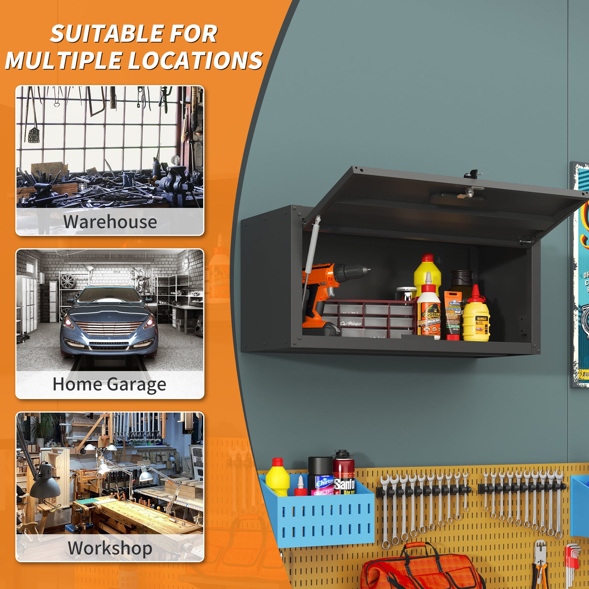 Heavy Duty Wall Mounted Tool Storage Cabinet – Steel Metal Garage Cabinet for Workshop, Assembly Required