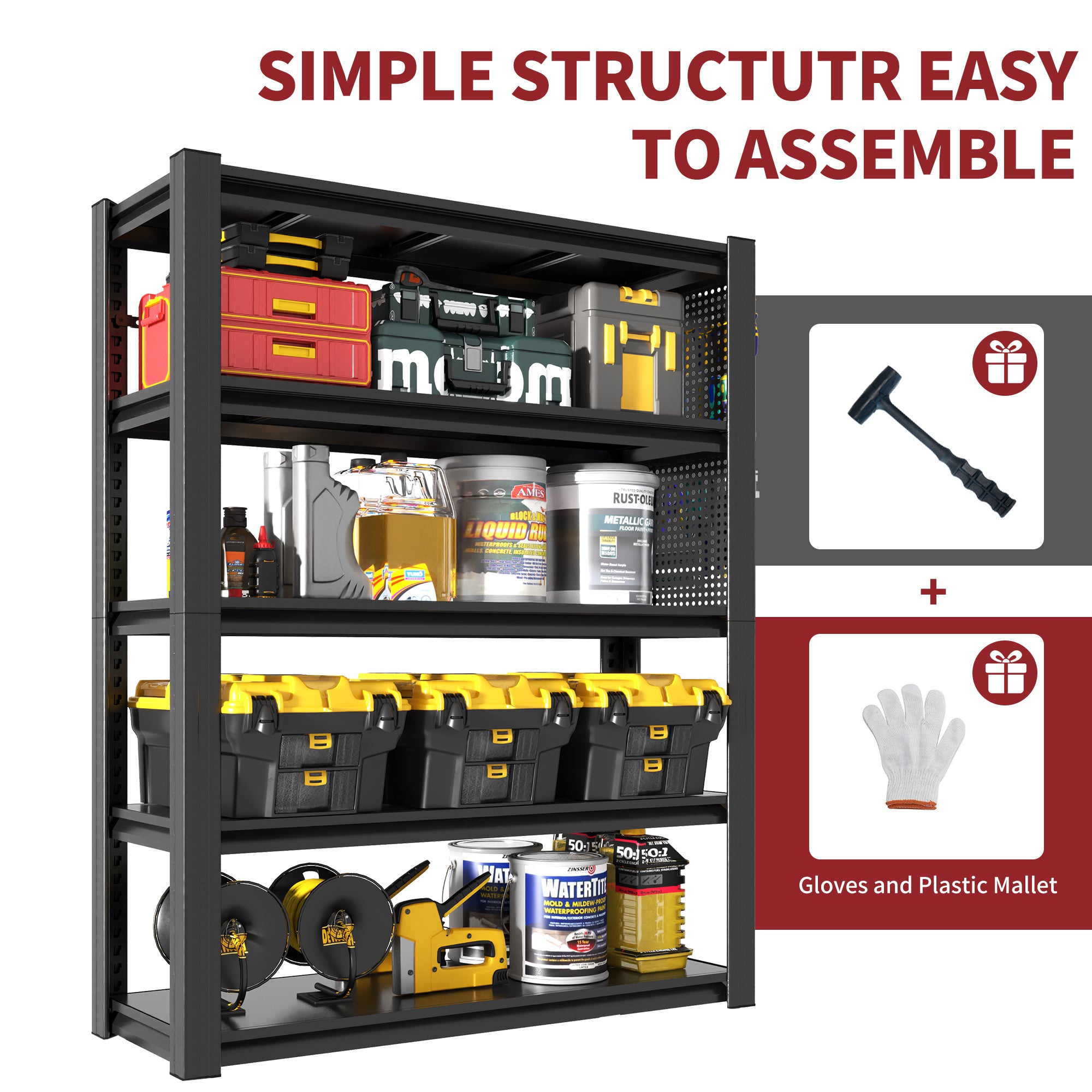 5-Tier Heavy-Duty Metal Shelving Unit with Pegboard, 78"H x 47.2"W x 18"D, 2000 lb Capacity