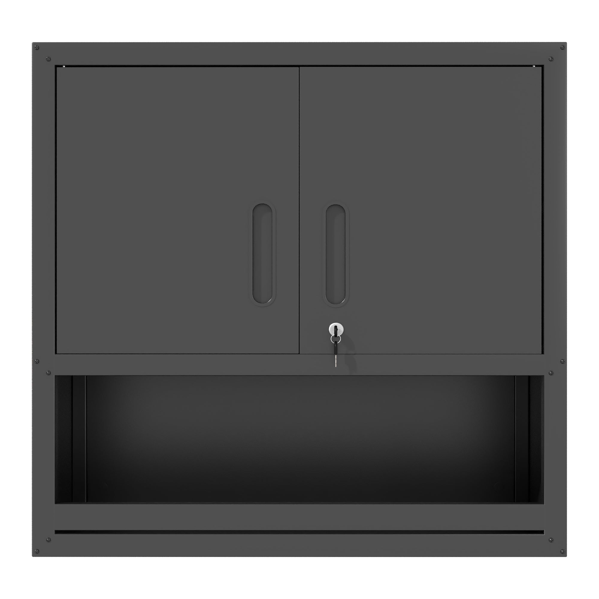 Metal Wall-Mounted Tool Storage Cabinet – Locking Door & Open Drawer for Garage, Warehouse, Office