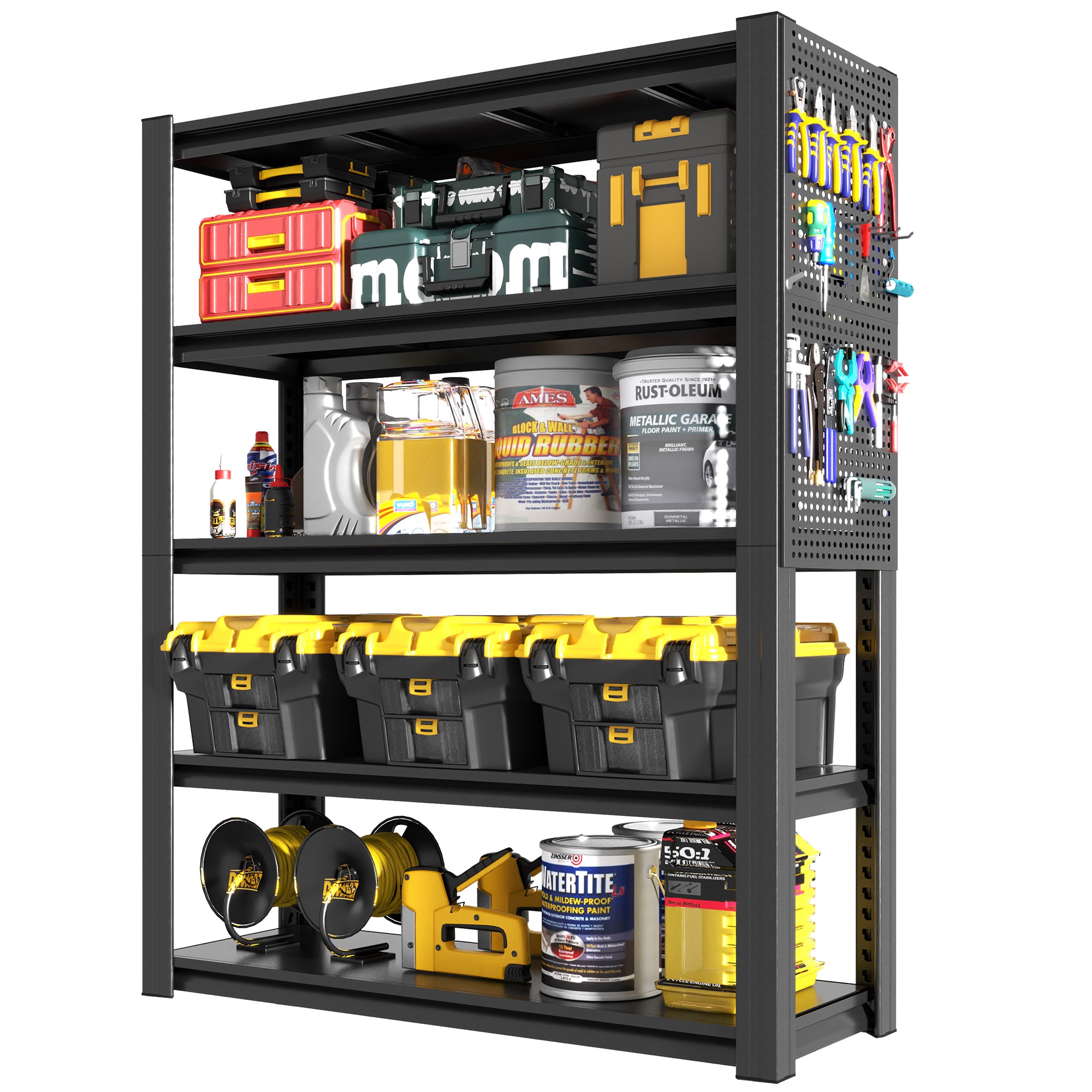 5-Tier Heavy-Duty Metal Shelving Unit with Pegboard, 78"H x 47.2"W x 18"D, 2000 lb Capacity
