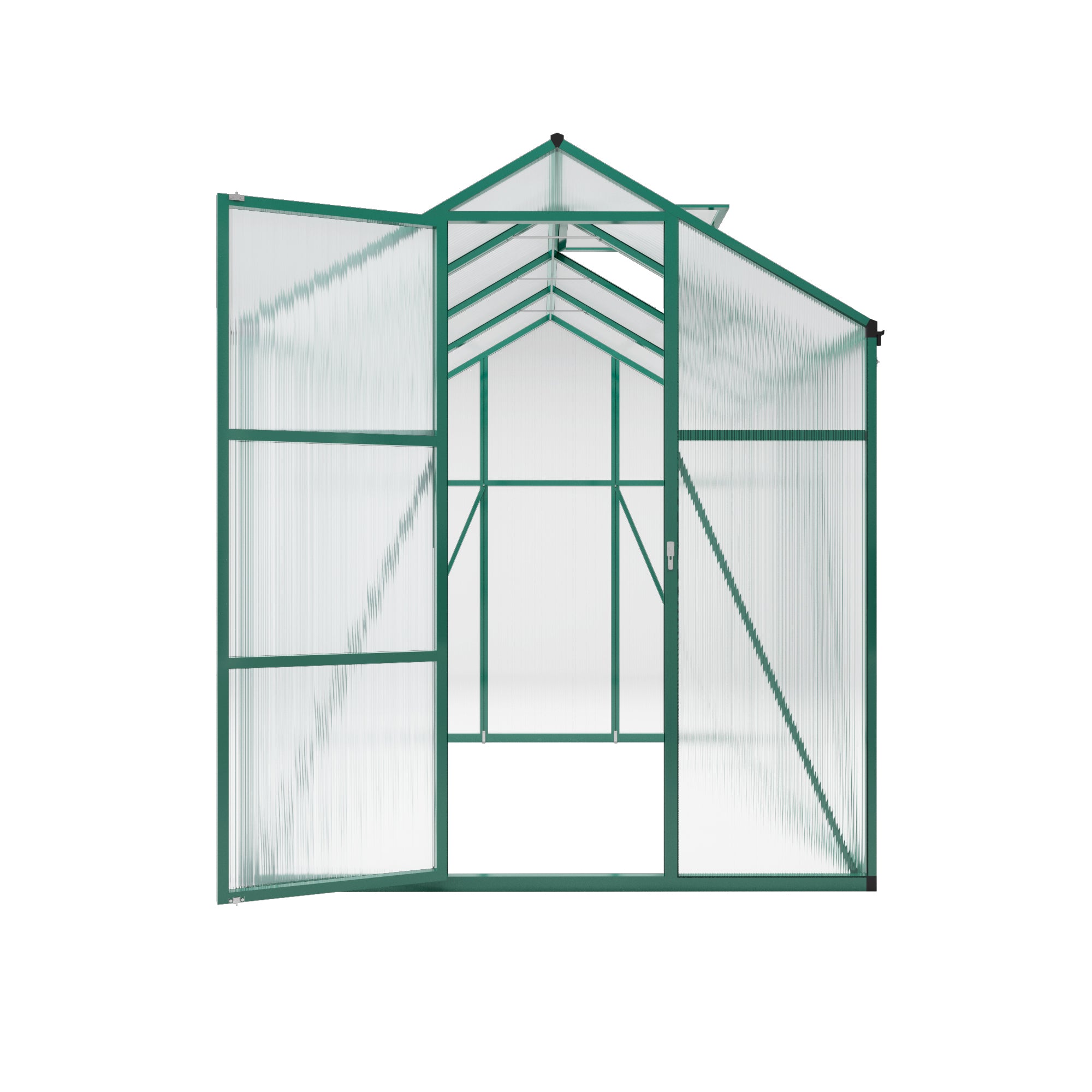 6ft x 8ft Heavy‑Duty Aluminum Walk‑In Greenhouse — Wind‑Resistant Polycarbonate Panels with Raised Base & Drainage System Green