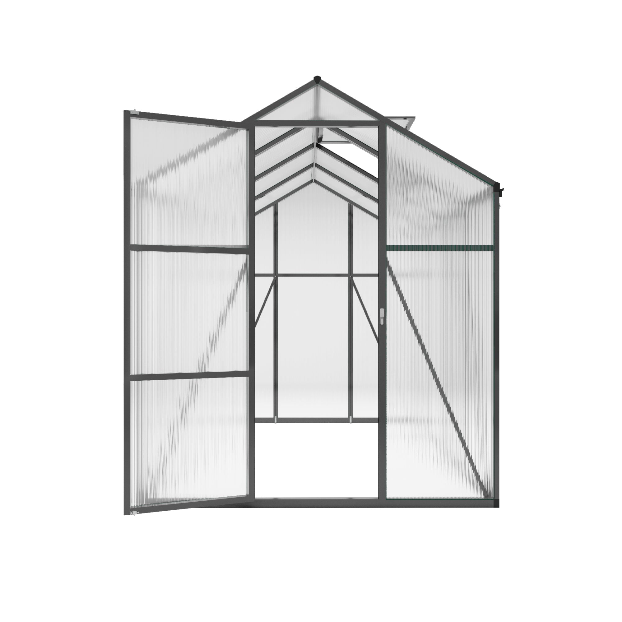 6ft x 8ft Heavy‑Duty Aluminum Walk‑In Greenhouse — Wind‑Resistant Polycarbonate Panels with Raised Base & Drainage System Black