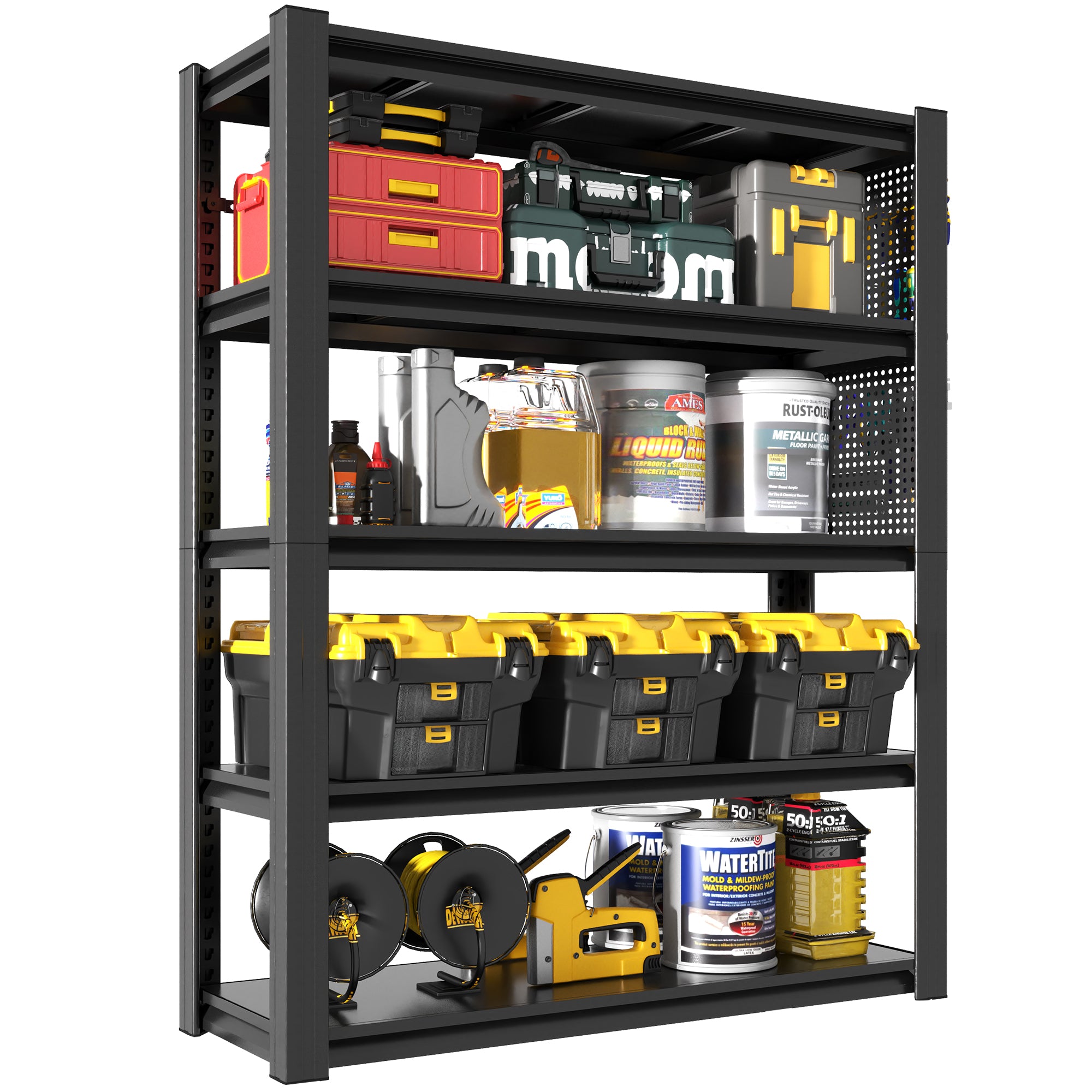 5-Tier Heavy-Duty Metal Shelving Unit with Pegboard, 78"H x 47.2"W x 18"D, 2000 lb Capacity