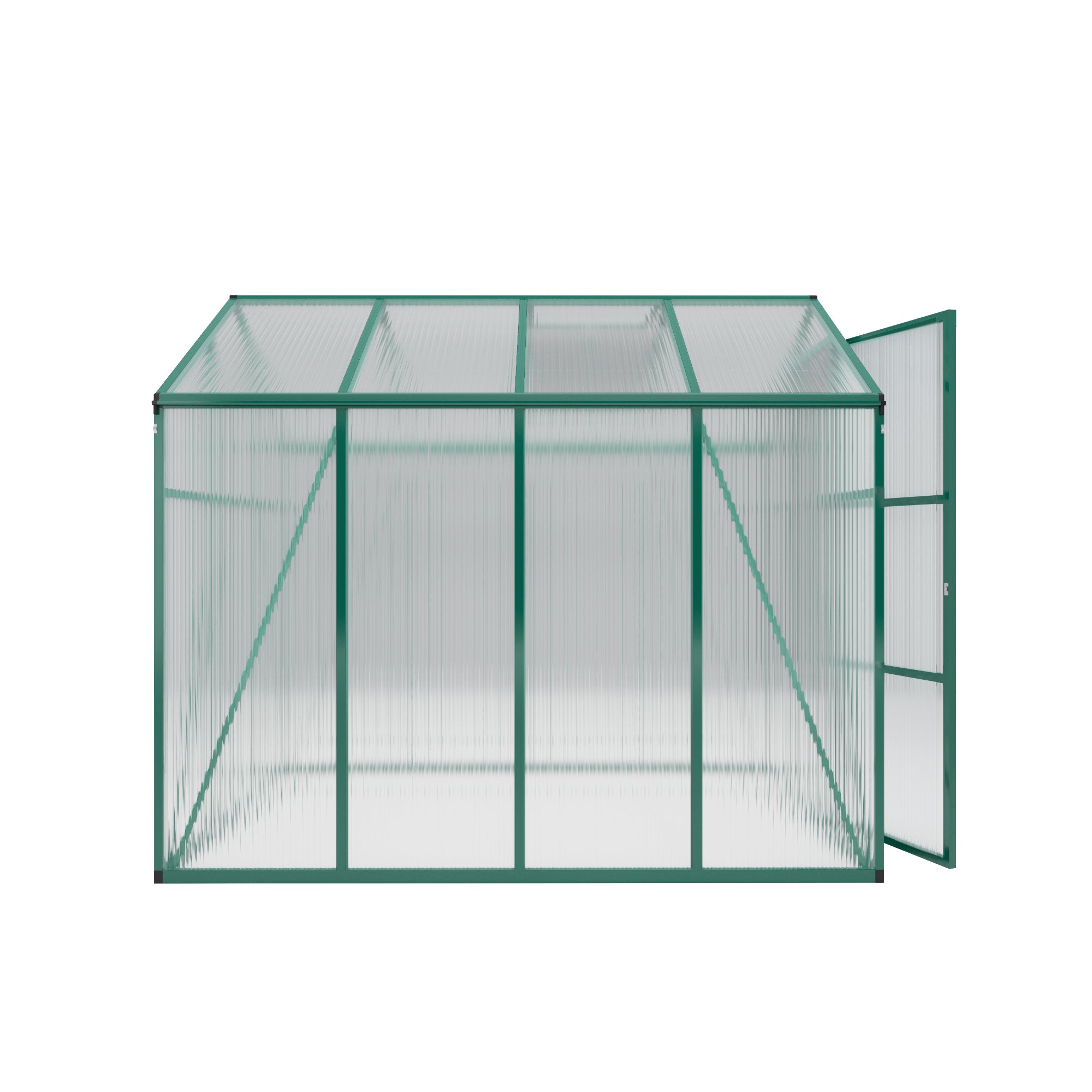 6ft x 8ft Heavy‑Duty Aluminum Walk‑In Greenhouse — Wind‑Resistant Polycarbonate Panels with Raised Base & Drainage System Green
