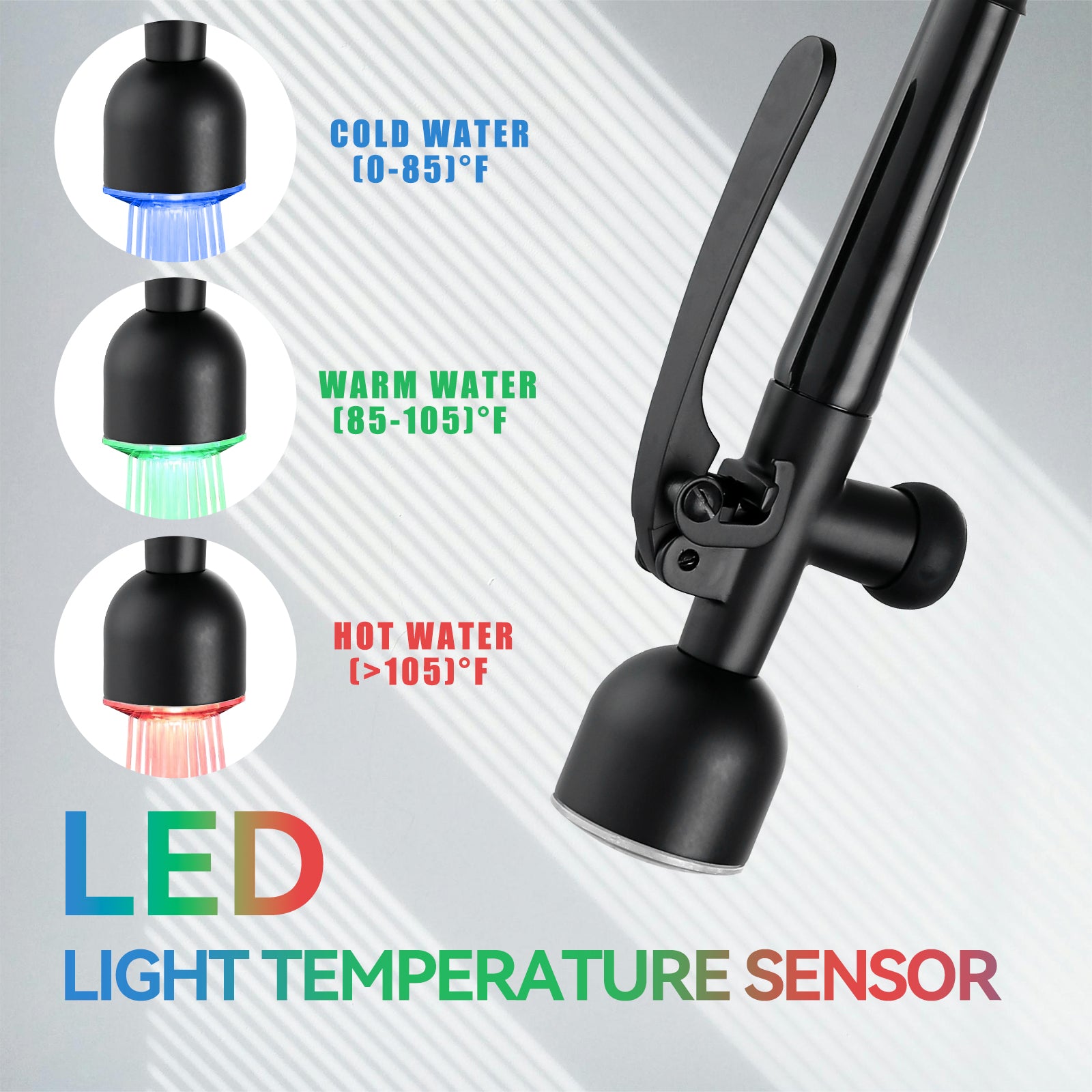 Kitchen Sink Faucet with LED Pull Down Sprayer, Commercial Single Handle High Arc Kitchen Faucet, Spring Sink Faucets with Deck Plate, Dual Spouts, Stainless Steel