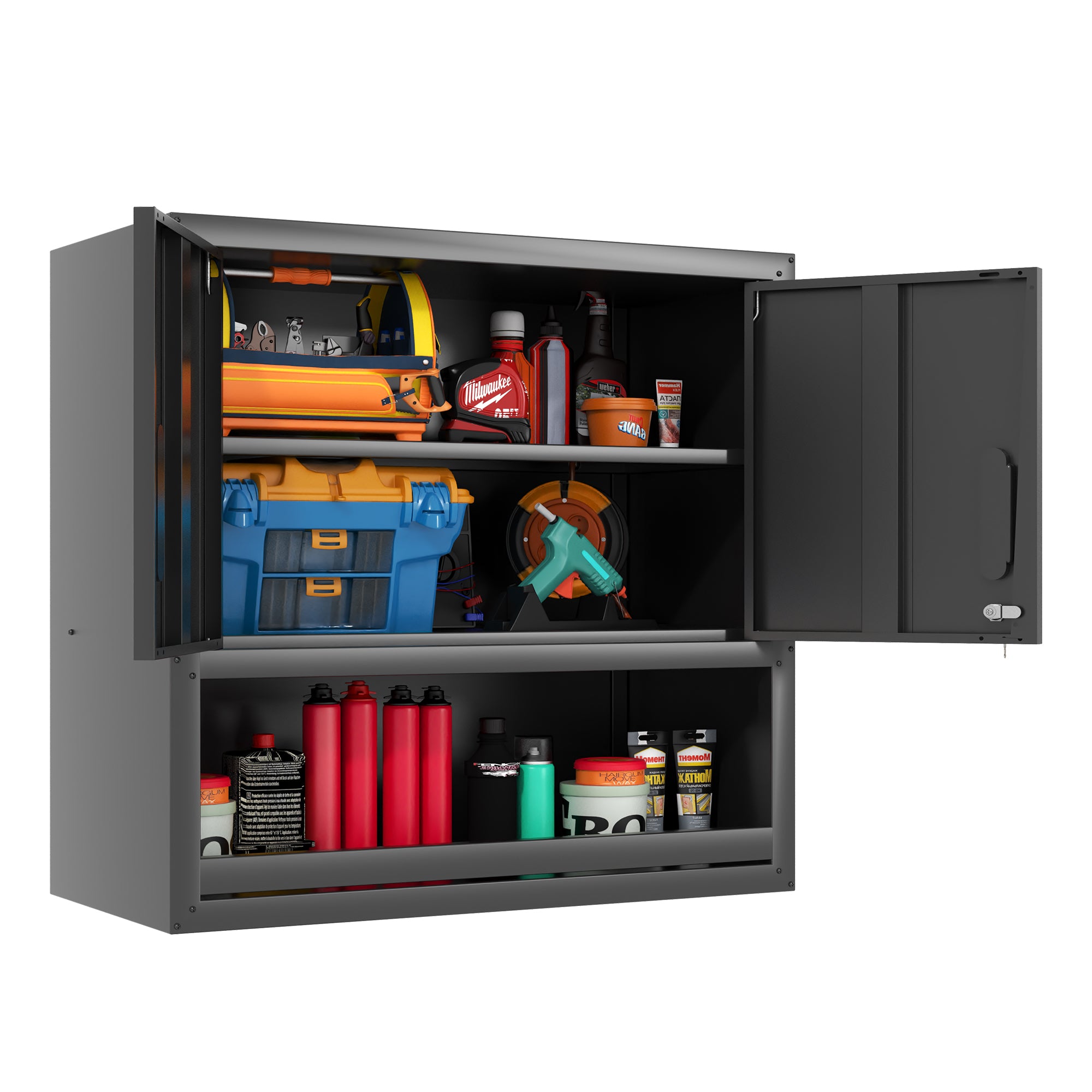 Metal Wall-Mounted Tool Storage Cabinet – Locking Door & Open Drawer for Garage, Warehouse, Office