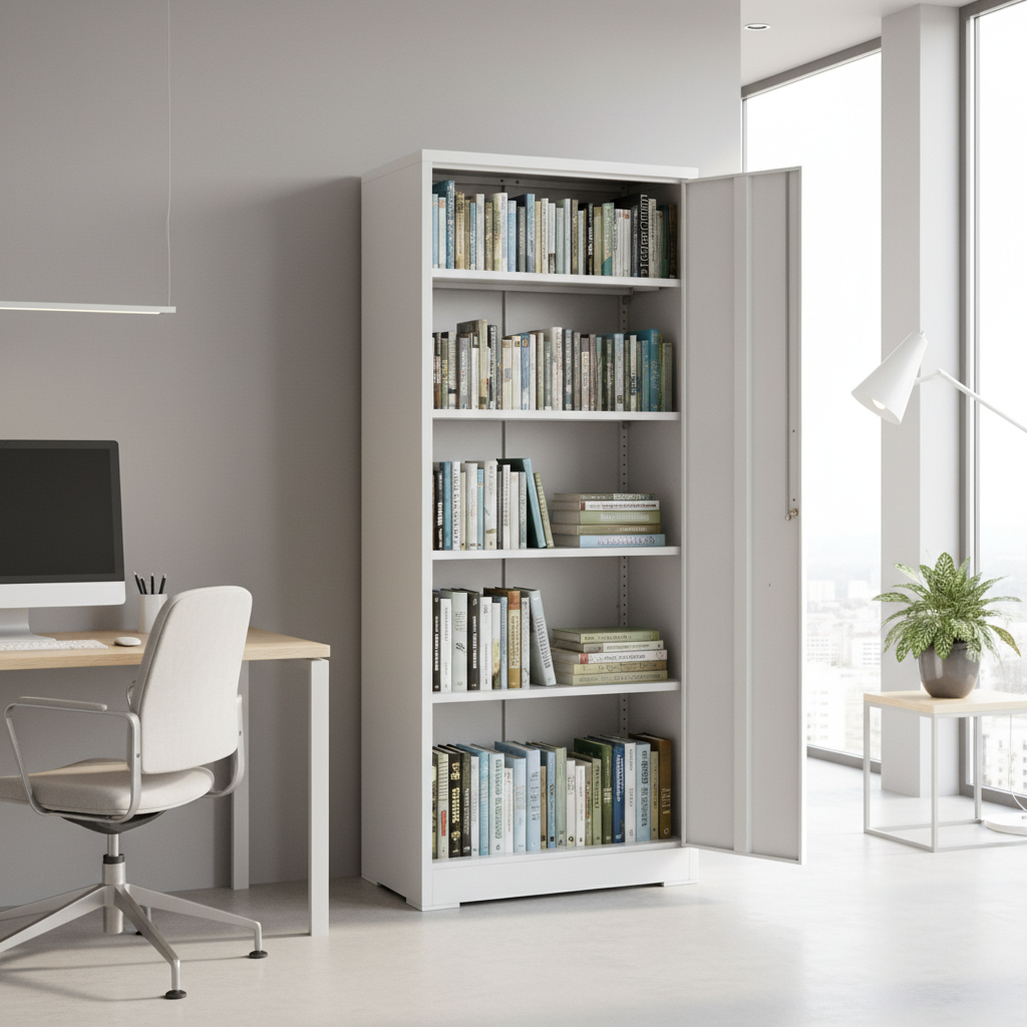 Container Furniture Direct Ironclad 71" Metal Storage Cabinet with Locking Doors and 4 Adjustable Shelves, Heavy-Duty Steel Cabinet for Garage, Laundry, Office, or Warehouse, Cream White
