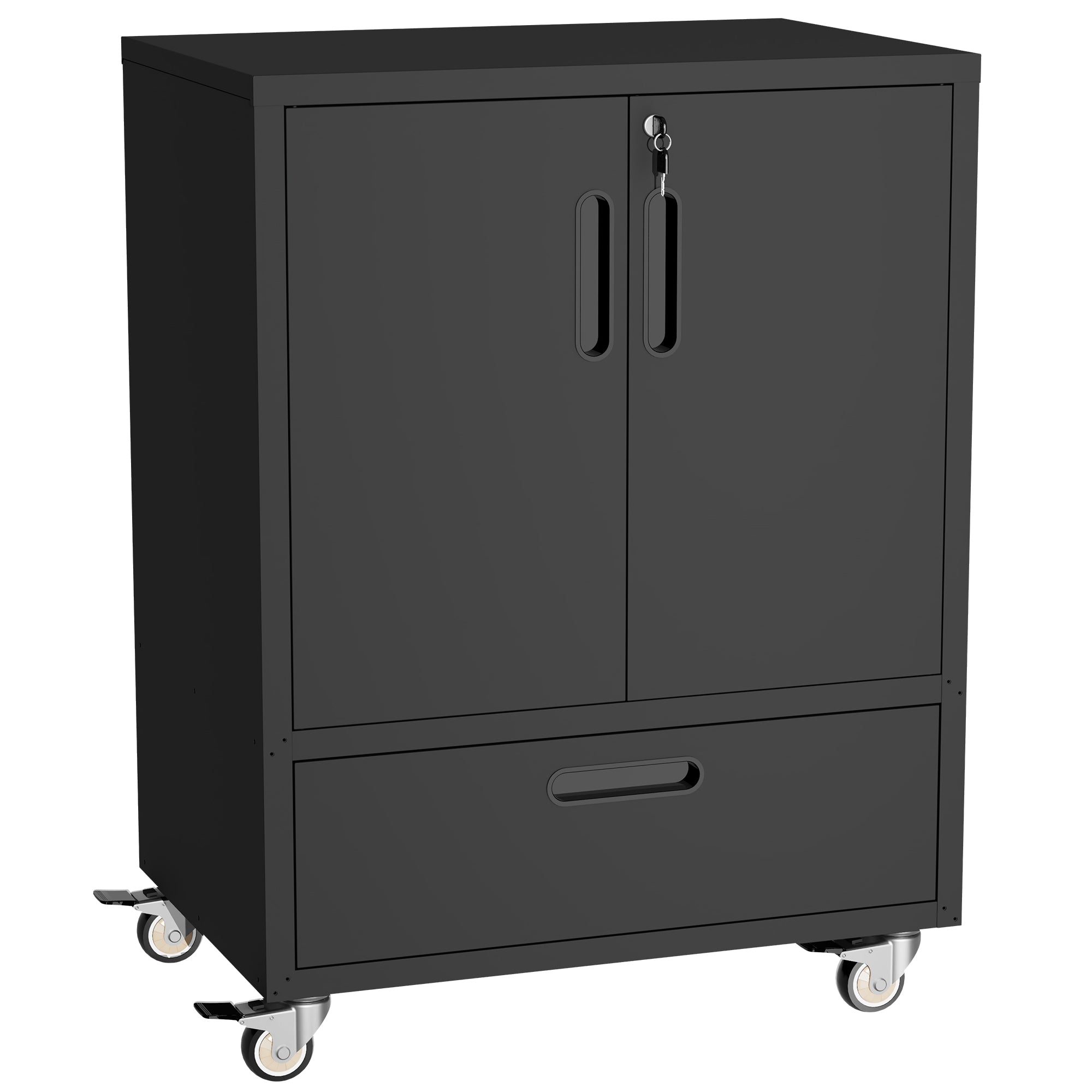 Tool Cart with Wheels, 40" H x 30" W x 20" D, Mobile Tool Cabinet with Lockable Casters & Drawer, Heavy-Duty Steel Storage Organizer for Garage, Workshop, Office - Easy 30-Min Assembly