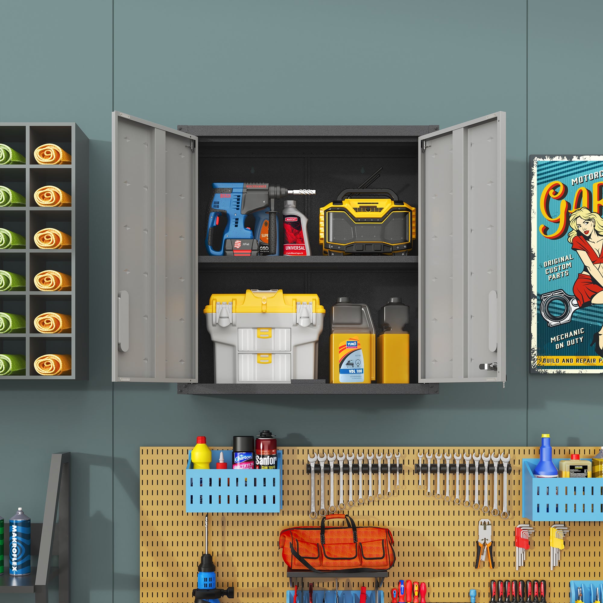 Metal Wall-Mounted Tool Storage Cabinet with Locking Door and 1 Shelf for Garage Warehouse,Office,Assembly Required