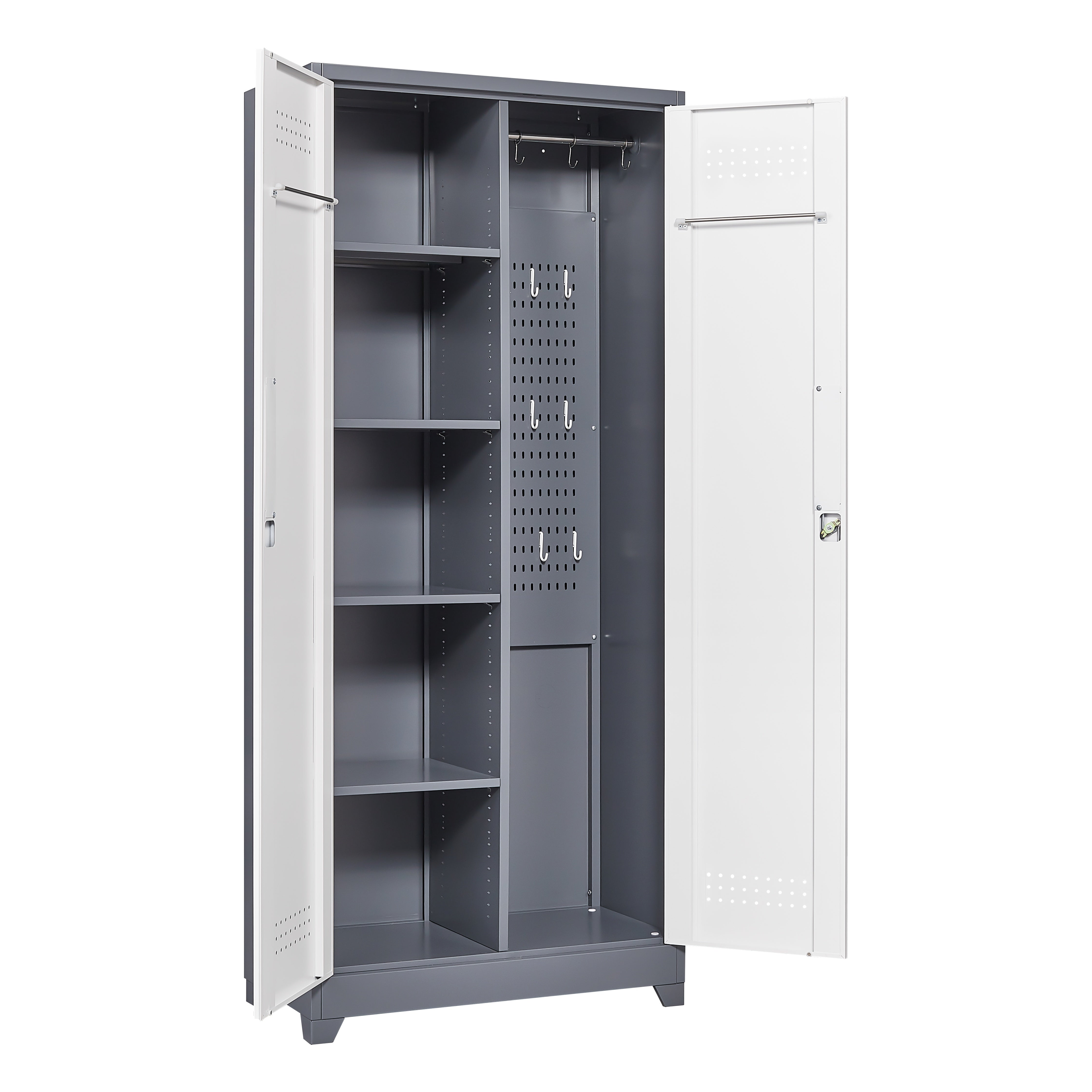 Gray Metal Lockers, Cleaning Tool Cabinets With Locking Doors, High Broom Tool Storage Cabinets, Adjustable Shelves, Large Cabinets For Kitchens, Offices, Shops.(72 Inches)