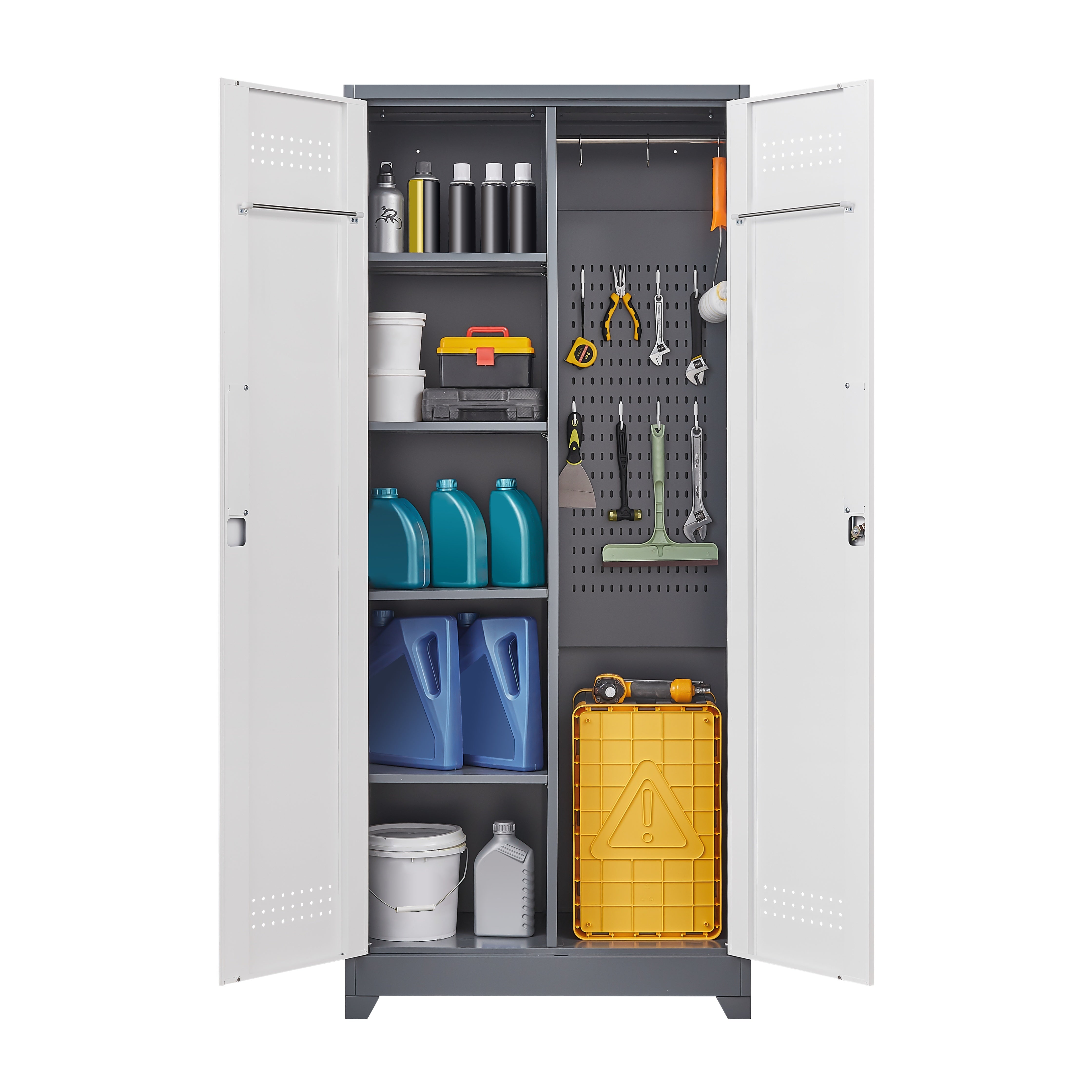 Gray Metal Lockers, Cleaning Tool Cabinets With Locking Doors, High Broom Tool Storage Cabinets, Adjustable Shelves, Large Cabinets For Kitchens, Offices, Shops.(72 Inches)