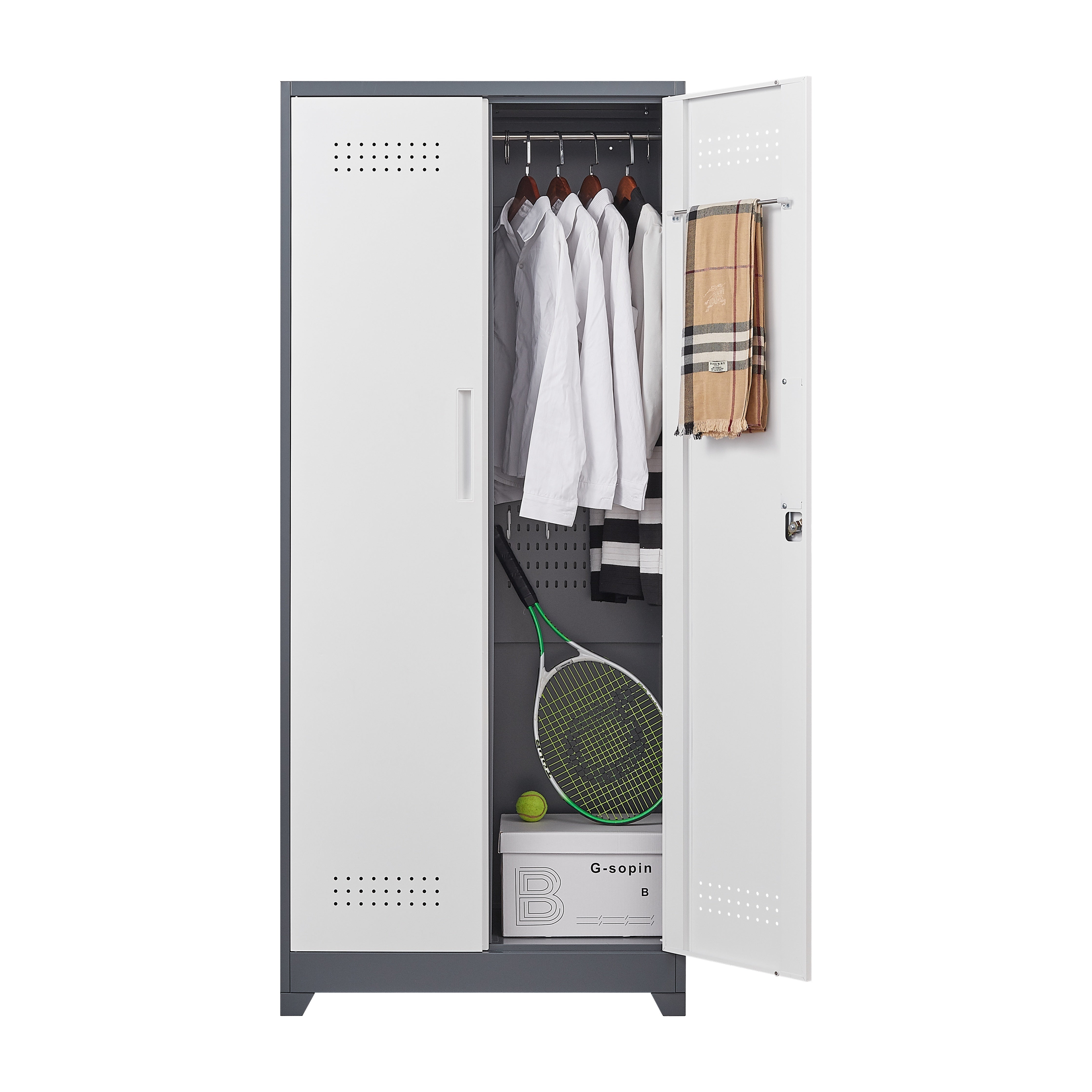 Gray Metal Lockers, Cleaning Tool Cabinets With Locking Doors, High Broom Tool Storage Cabinets, Adjustable Shelves, Large Cabinets For Kitchens, Offices, Shops.(72 Inches)