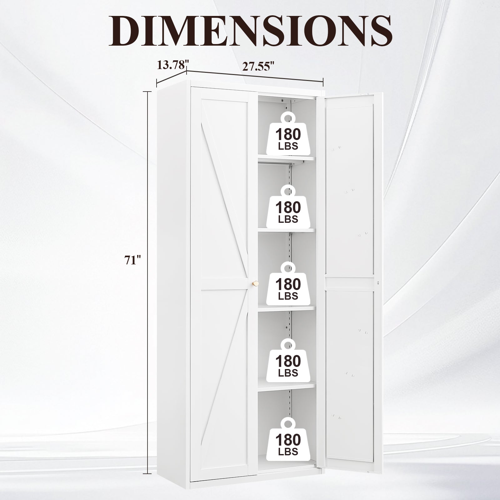 Metal Adjustable 2 Doors Metal Storage Cabinet Kitchen Pantry Cabinet With Adjustable Shelves Tall Steel Cabinet Locker For Kitchen, Living Room, Dining Room And Office