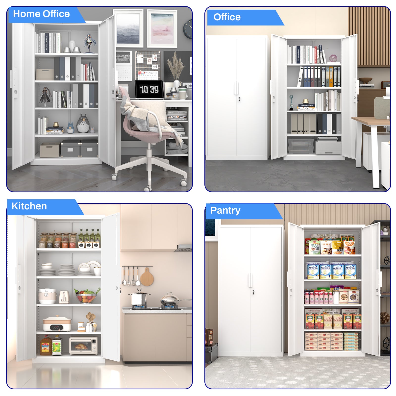 72-Inch 2-Door File Cabinet with Lock, 4 Adjustable Shelves, Heavy-Duty Steel Construction, for Commercial Office, Home Office, Legal Size & Letter File Storage, Organization Cabinet