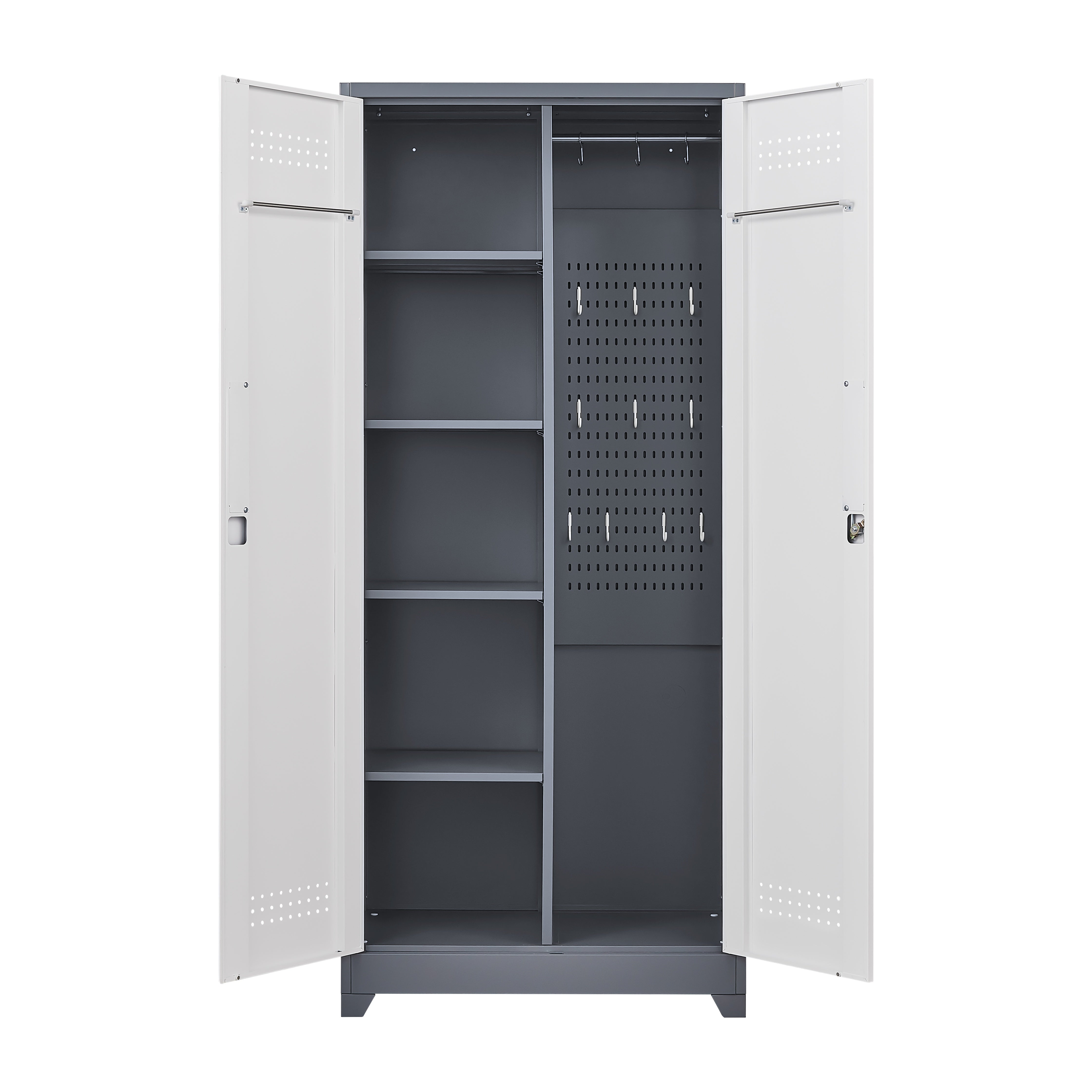Gray Metal Lockers, Cleaning Tool Cabinets With Locking Doors, High Broom Tool Storage Cabinets, Adjustable Shelves, Large Cabinets For Kitchens, Offices, Shops.(72 Inches)