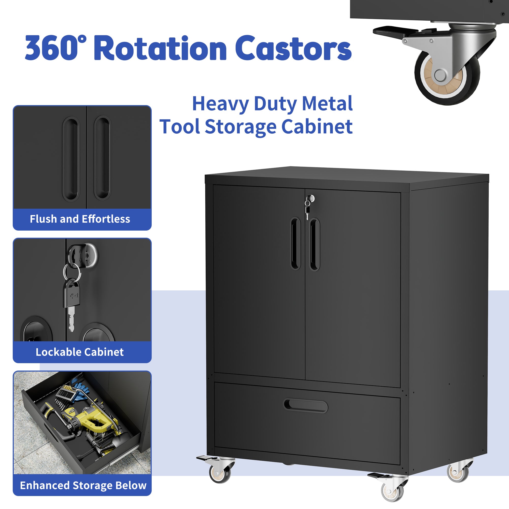 Tool Cart with Wheels, 40" H x 30" W x 20" D, Mobile Tool Cabinet with Lockable Casters & Drawer, Heavy-Duty Steel Storage Organizer for Garage, Workshop, Office - Easy 30-Min Assembly