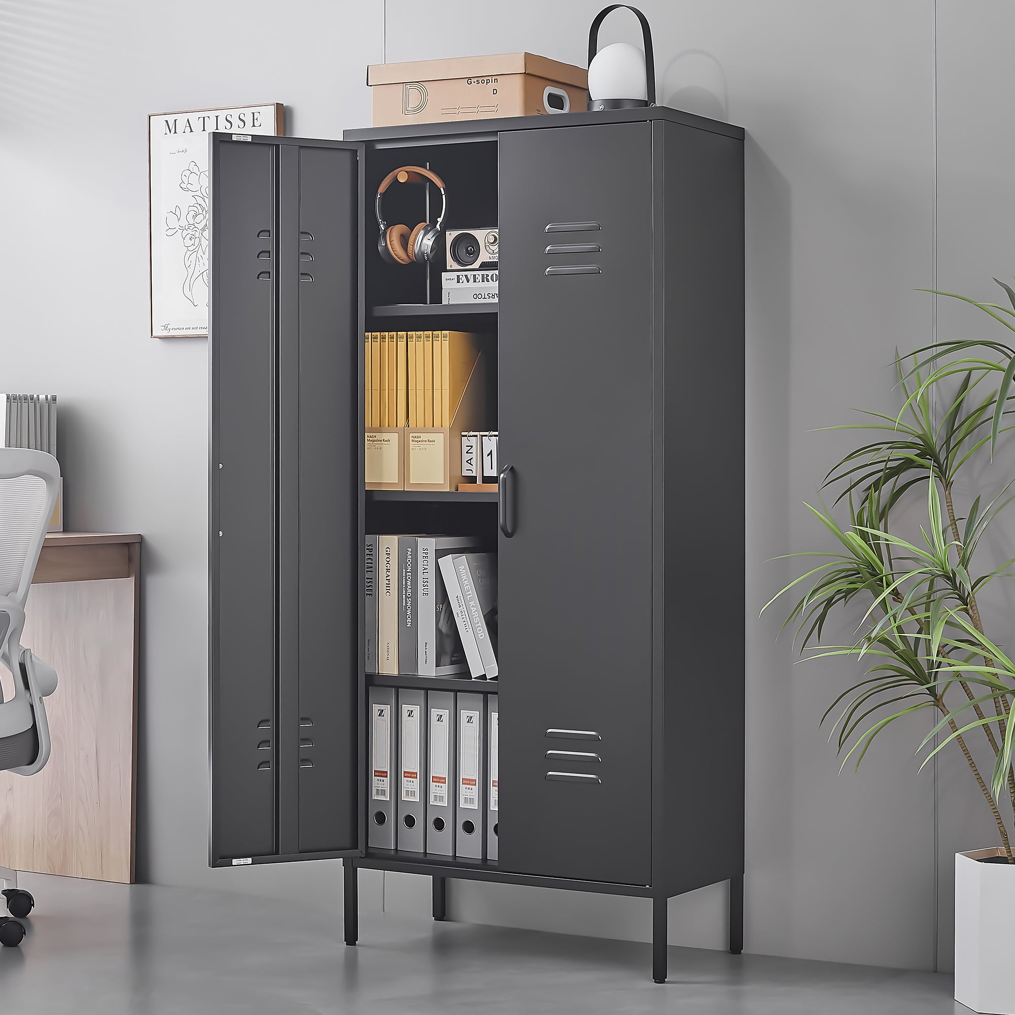 Metal Storage Locker Cabinet with Adjustable Shelves, Multipurpose Freestanding Organizer for Bedroom, Bathroom, Home Office