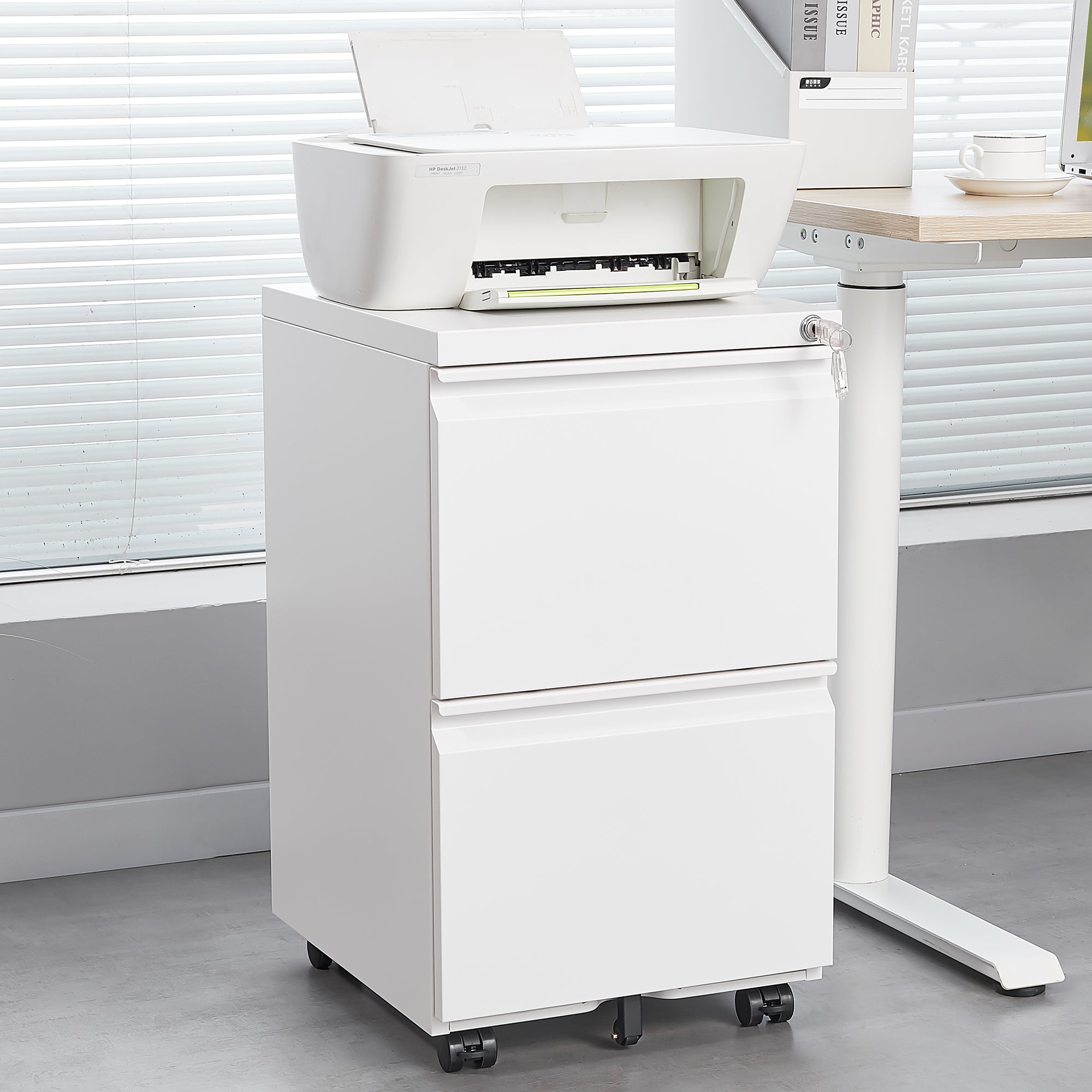 [requires assembly] Office Storage Cabinet, 2 Drawers File Cabinet With Lock Metal Vertical File Cabient With Wheels Mobile File Cabinet For Office Home Legal/Letter/a4 Size