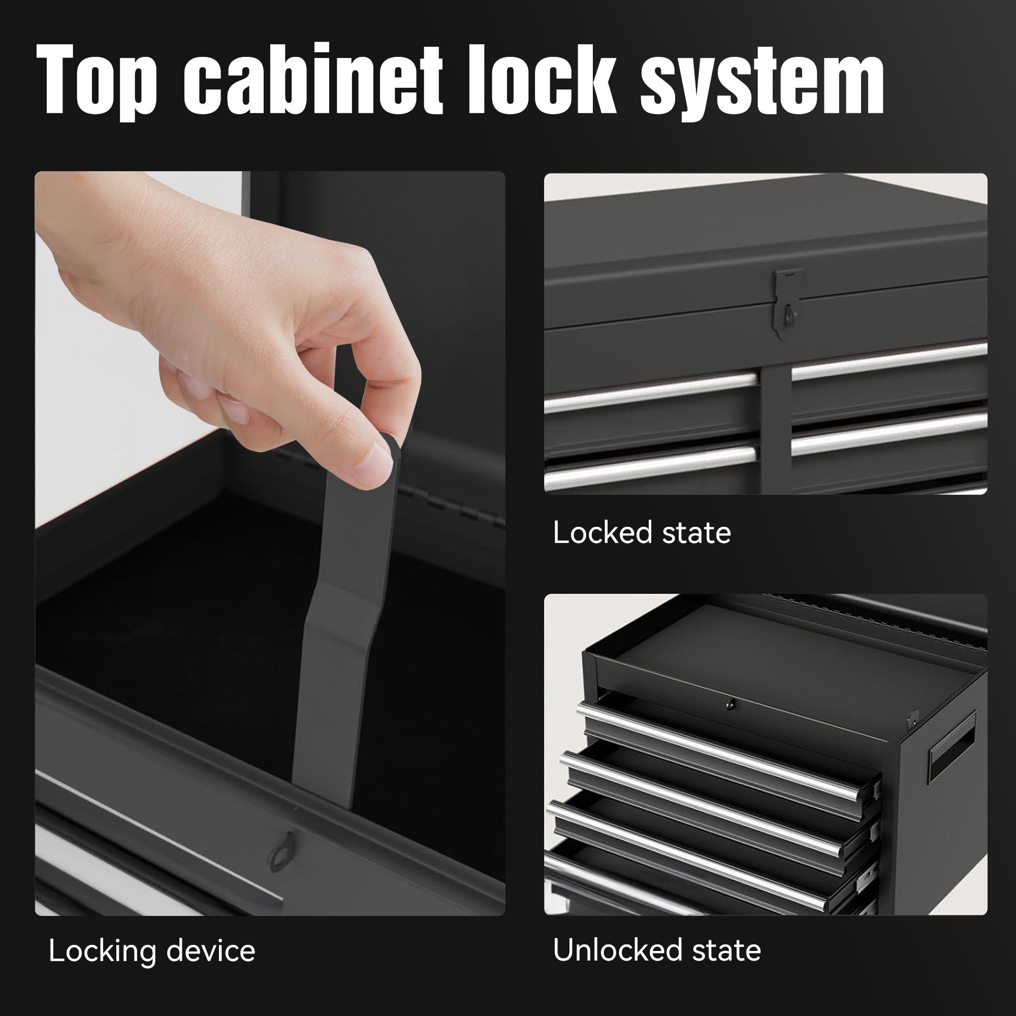 5-Drawer Rolling Tool Chest – Detachable Black Tool Cabinet with Lock & Adjustable Shelf