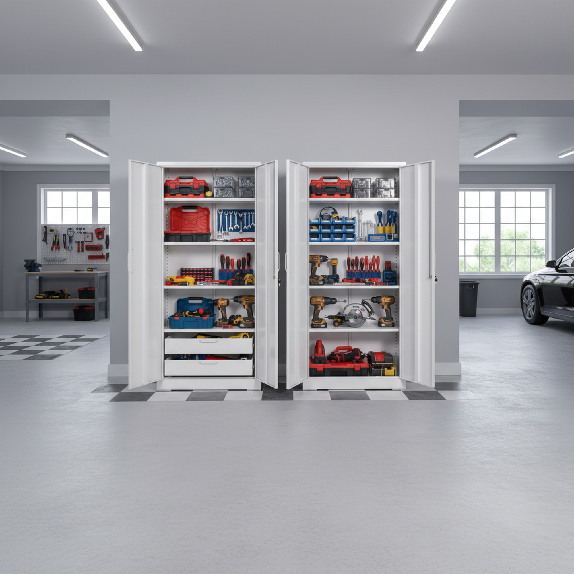 Container Furniture Direct Ironclad 71" Metal Storage Cabinet with Locking Doors and 4 Adjustable Shelves, Heavy-Duty Steel Cabinet for Garage, Laundry, Office, or Warehouse, Cream White