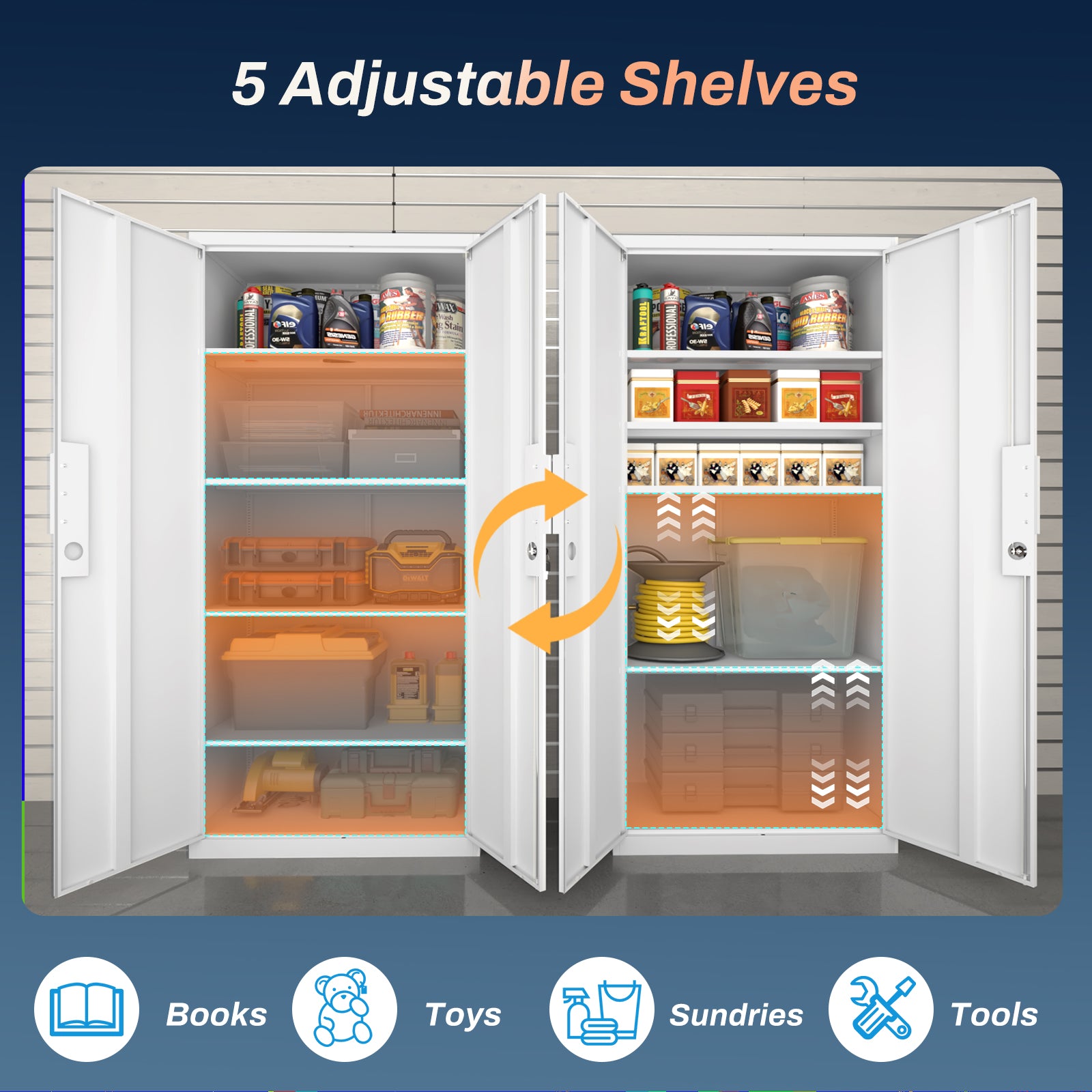 70-Inch 2-Door File Cabinet with Lock, 4 Adjustable Shelves, Heavy-Duty Steel Construction, for Commercial Office, Home Office, Legal Size & Letter File Storage, Organization Cabinet