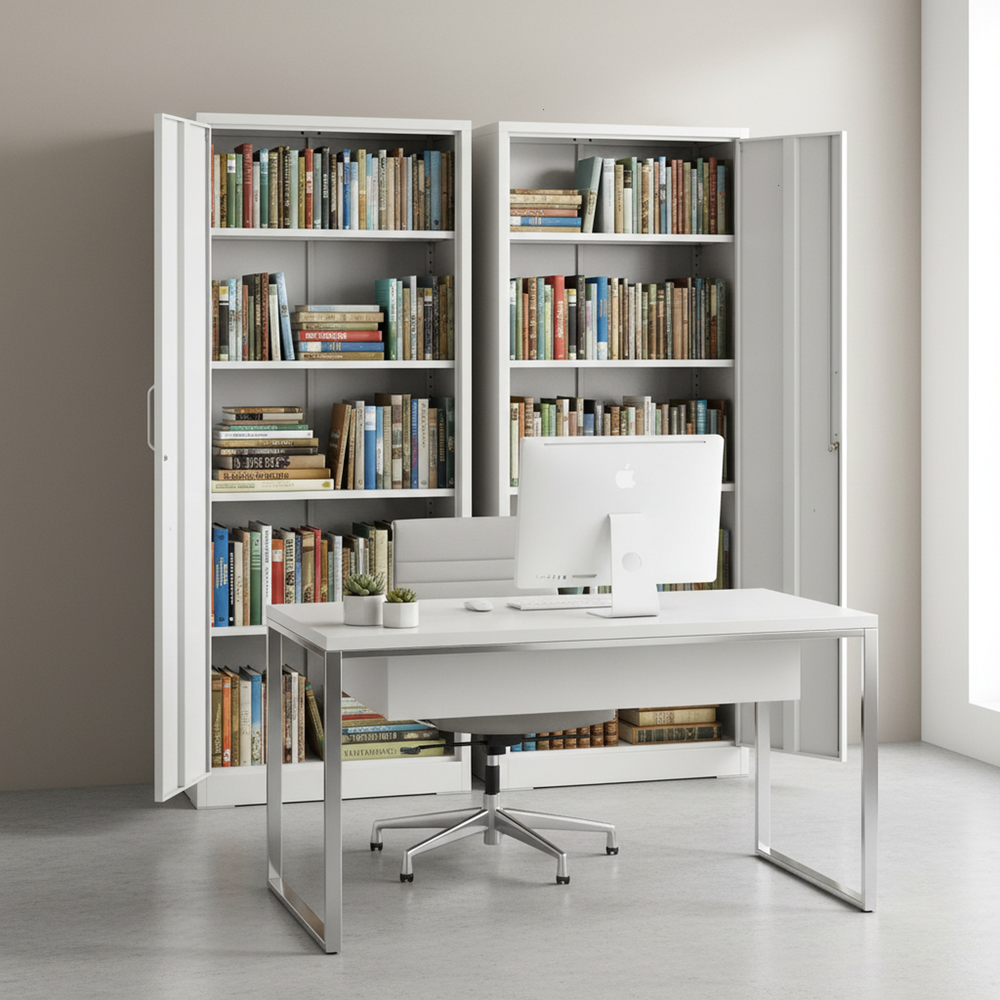 Container Furniture Direct Ironclad 71" Metal Storage Cabinet with Locking Doors and 4 Adjustable Shelves, Heavy-Duty Steel Cabinet for Garage, Laundry, Office, or Warehouse, Cream White