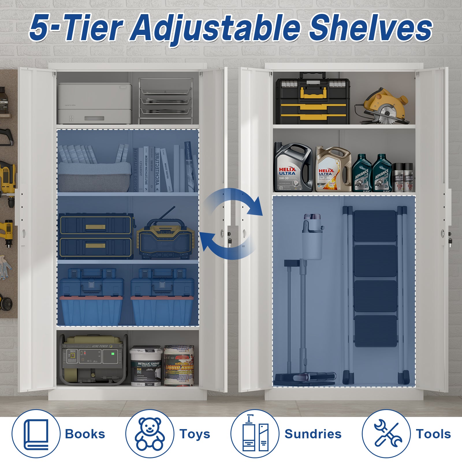 70-Inch 2-Door File Cabinet with Lock, 4 Adjustable Shelves, Heavy-Duty Steel Construction, for Commercial Office, Home Office, Legal Size & Letter File Storage, Organization Cabinet