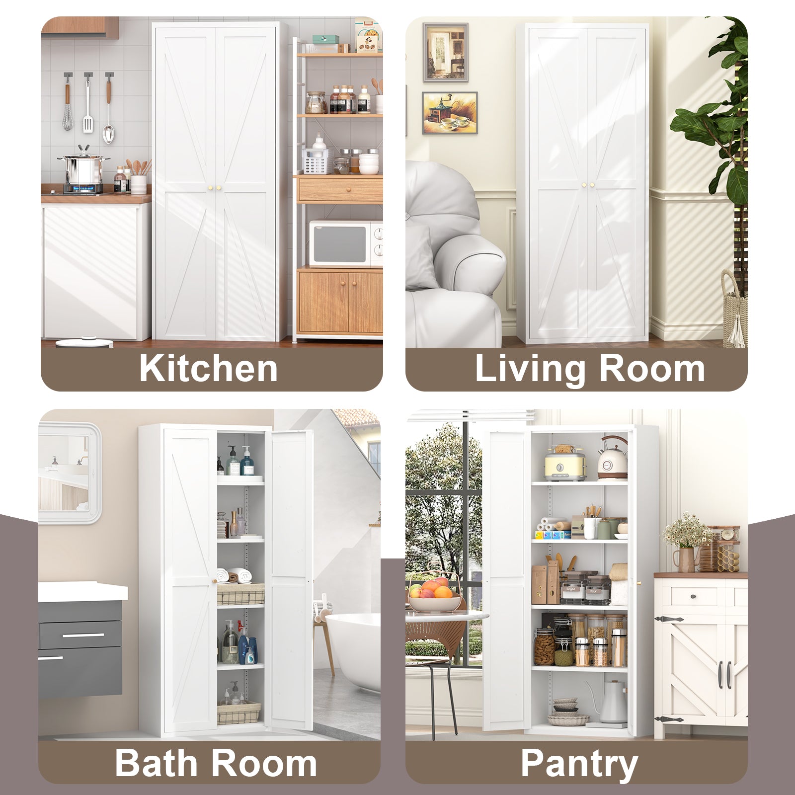 Metal Adjustable 2 Doors Metal Storage Cabinet Kitchen Pantry Cabinet With Adjustable Shelves Tall Steel Cabinet Locker For Kitchen, Living Room, Dining Room And Office