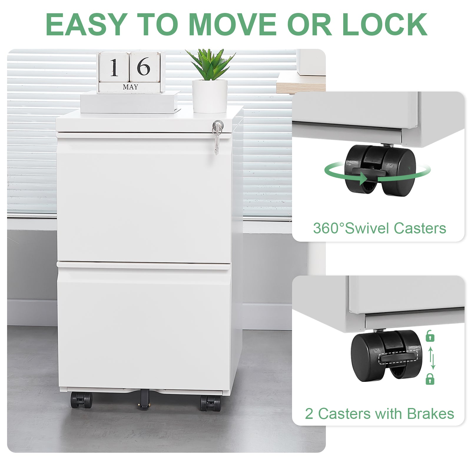 [requires assembly] Office Storage Cabinet, 2 Drawers File Cabinet With Lock Metal Vertical File Cabient With Wheels Mobile File Cabinet For Office Home Legal/Letter/a4 Size