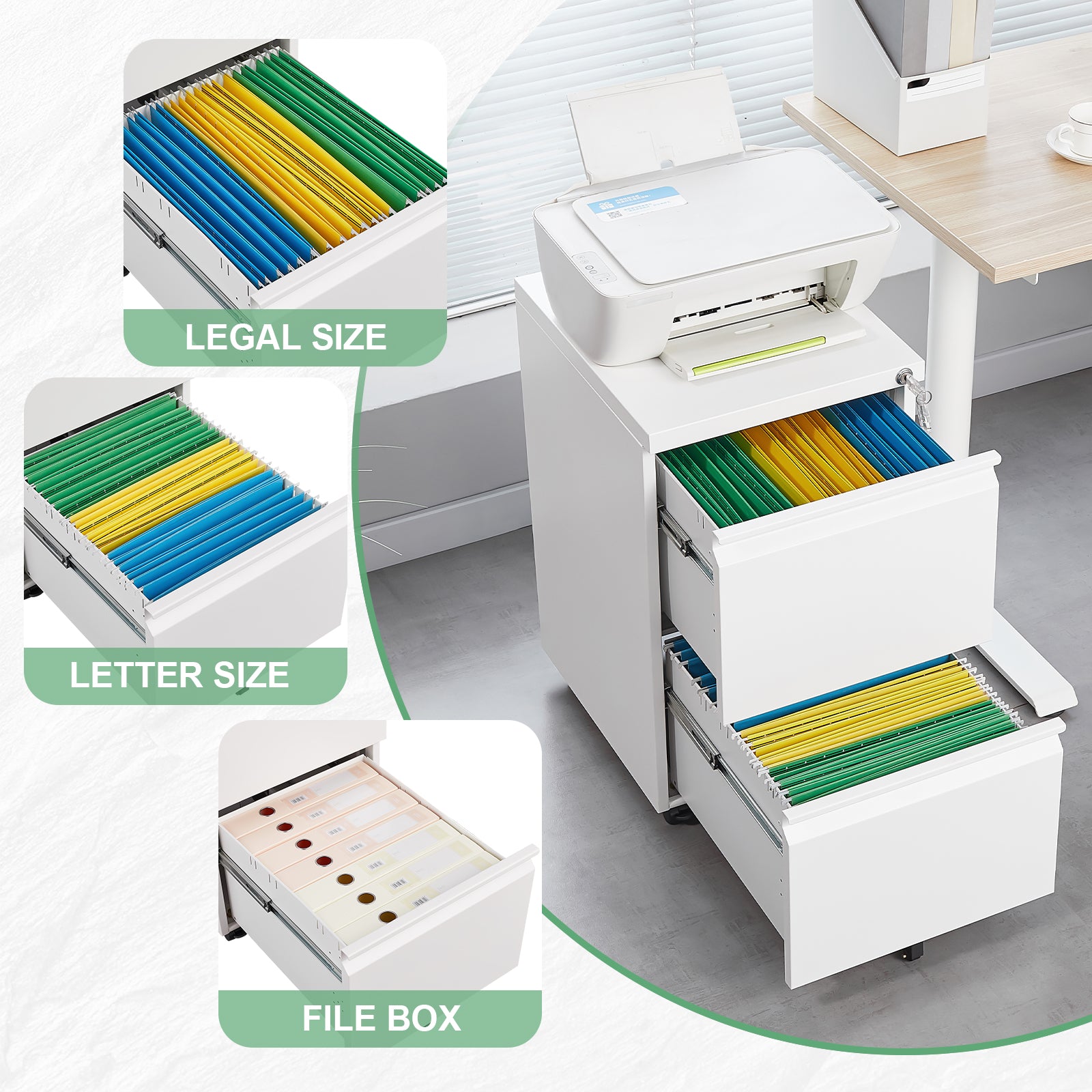 [requires assembly] Office Storage Cabinet, 2 Drawers File Cabinet With Lock Metal Vertical File Cabient With Wheels Mobile File Cabinet For Office Home Legal/Letter/a4 Size