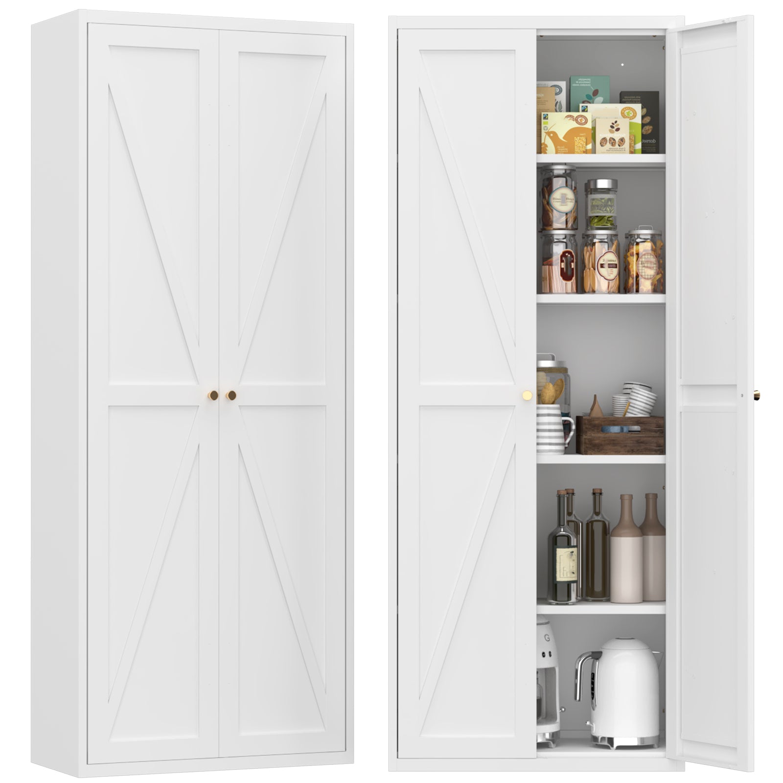 Metal Adjustable 2 Doors Metal Storage Cabinet Kitchen Pantry Cabinet With Adjustable Shelves Tall Steel Cabinet Locker For Kitchen, Living Room, Dining Room And Office