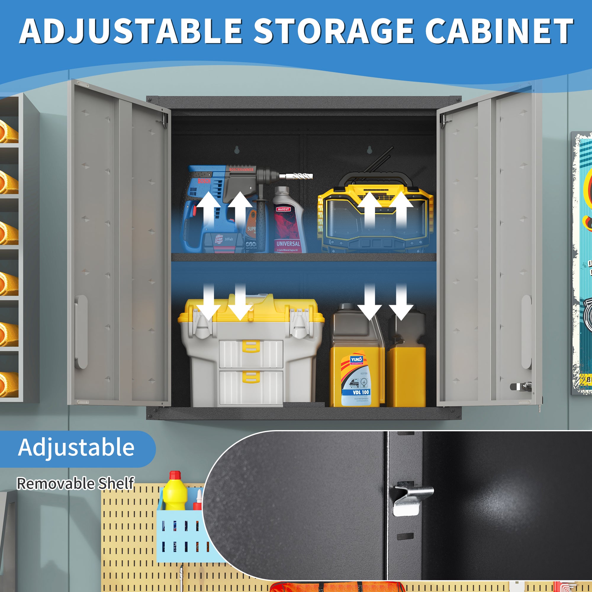 Metal Wall-Mounted Tool Storage Cabinet with Locking Door and 1 Shelf for Garage Warehouse,Office,Assembly Required