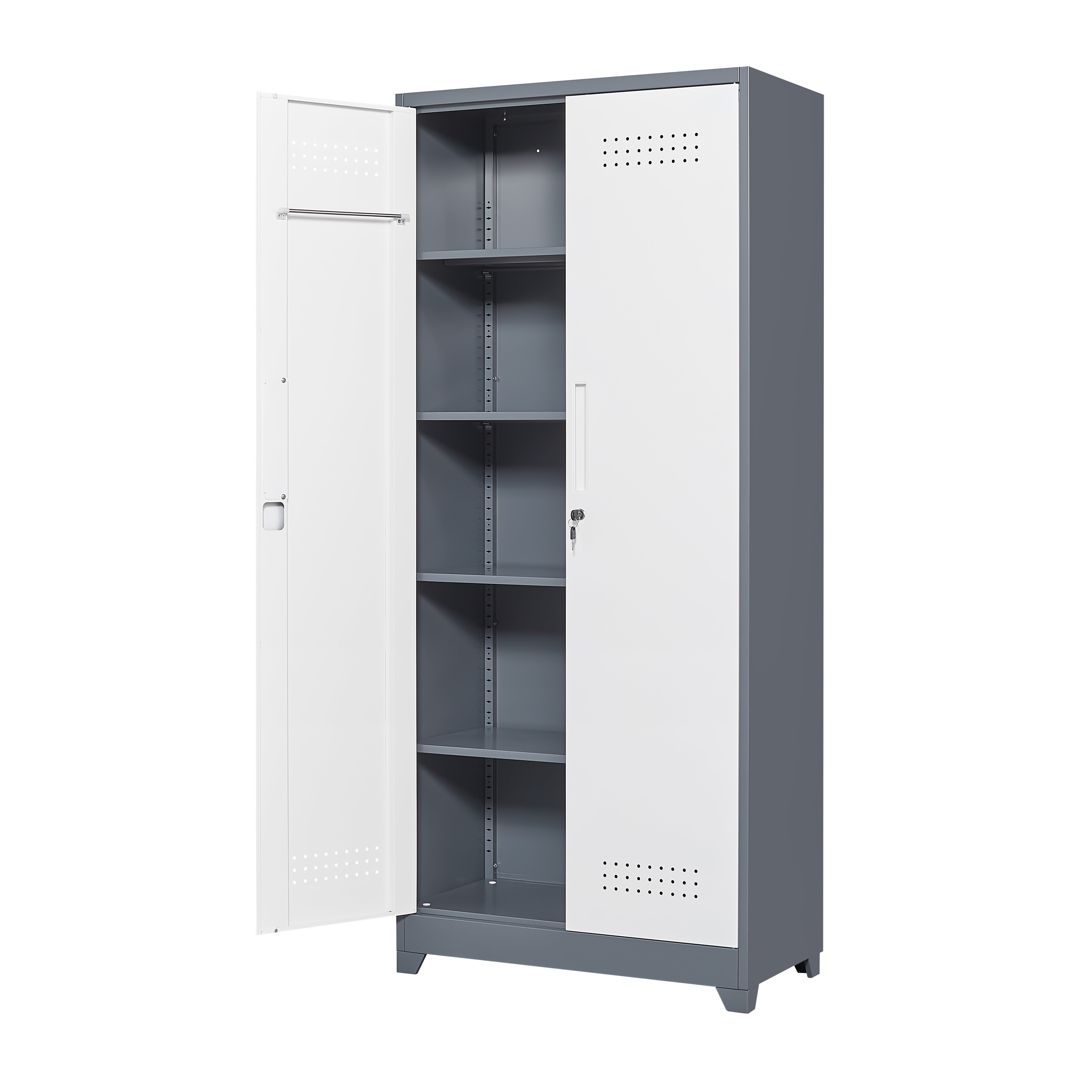 Gray Metal Lockers, Cleaning Tool Cabinets With Locking Doors, High Broom Tool Storage Cabinets, Adjustable Shelves, Large Cabinets For Kitchens, Offices, Shops.(72 Inches)